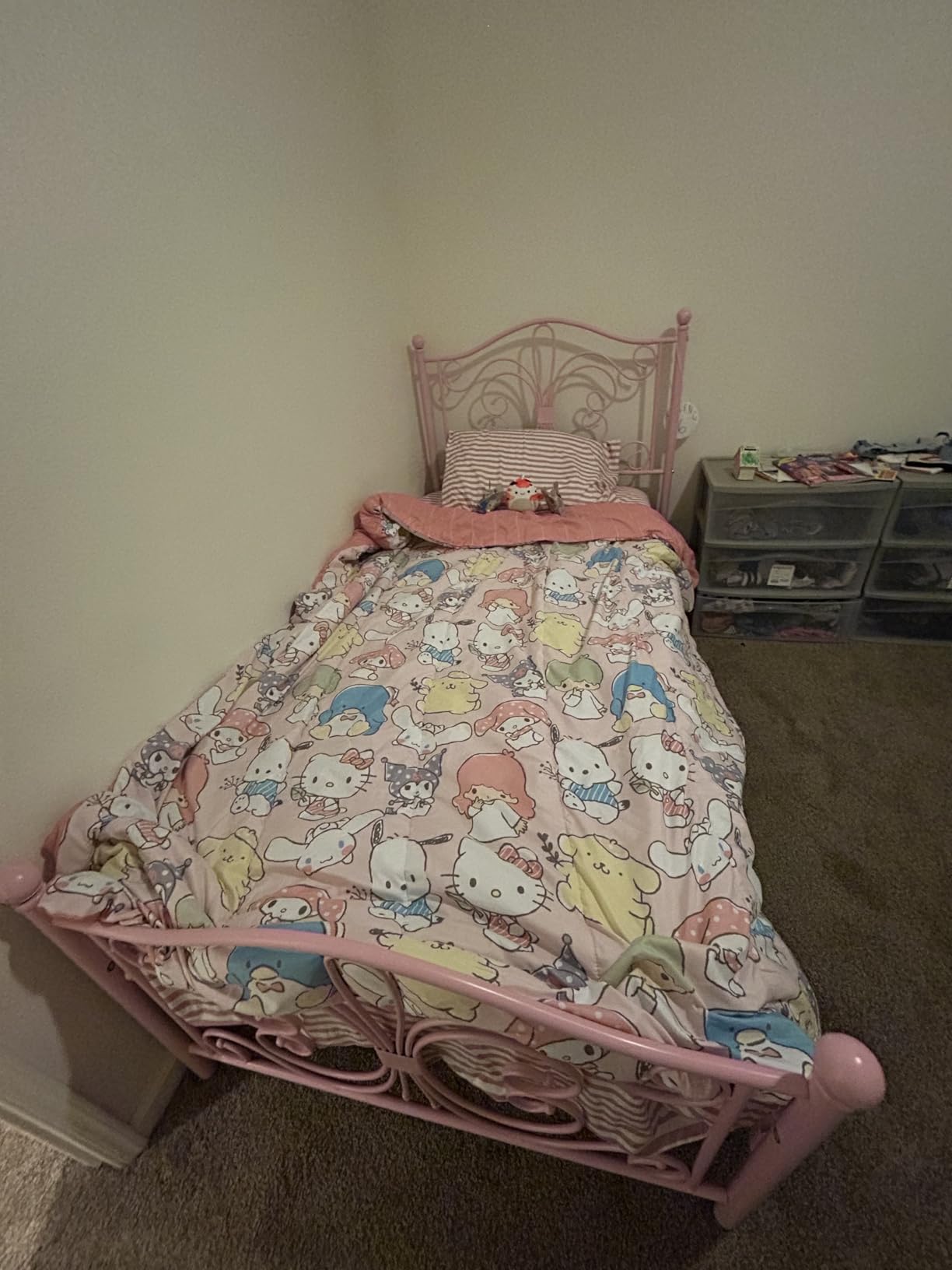 SHA CERLIN Twin Size Bed Frame for Kids,Metal Bed Frame with Butterfly Pattern Design Headboard & Footboard,No Box Spring Needed,Easy Assembly,White customer photo 1