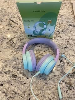Candy Bila Kids Headphones, Wired Headphones for Kids Over Ear with Microphone, 85/94dB Volume Limiter Headphone for Girls Boys, Foldable Headphone for Learning & Entertainment, Gradient Purple customer photo 2