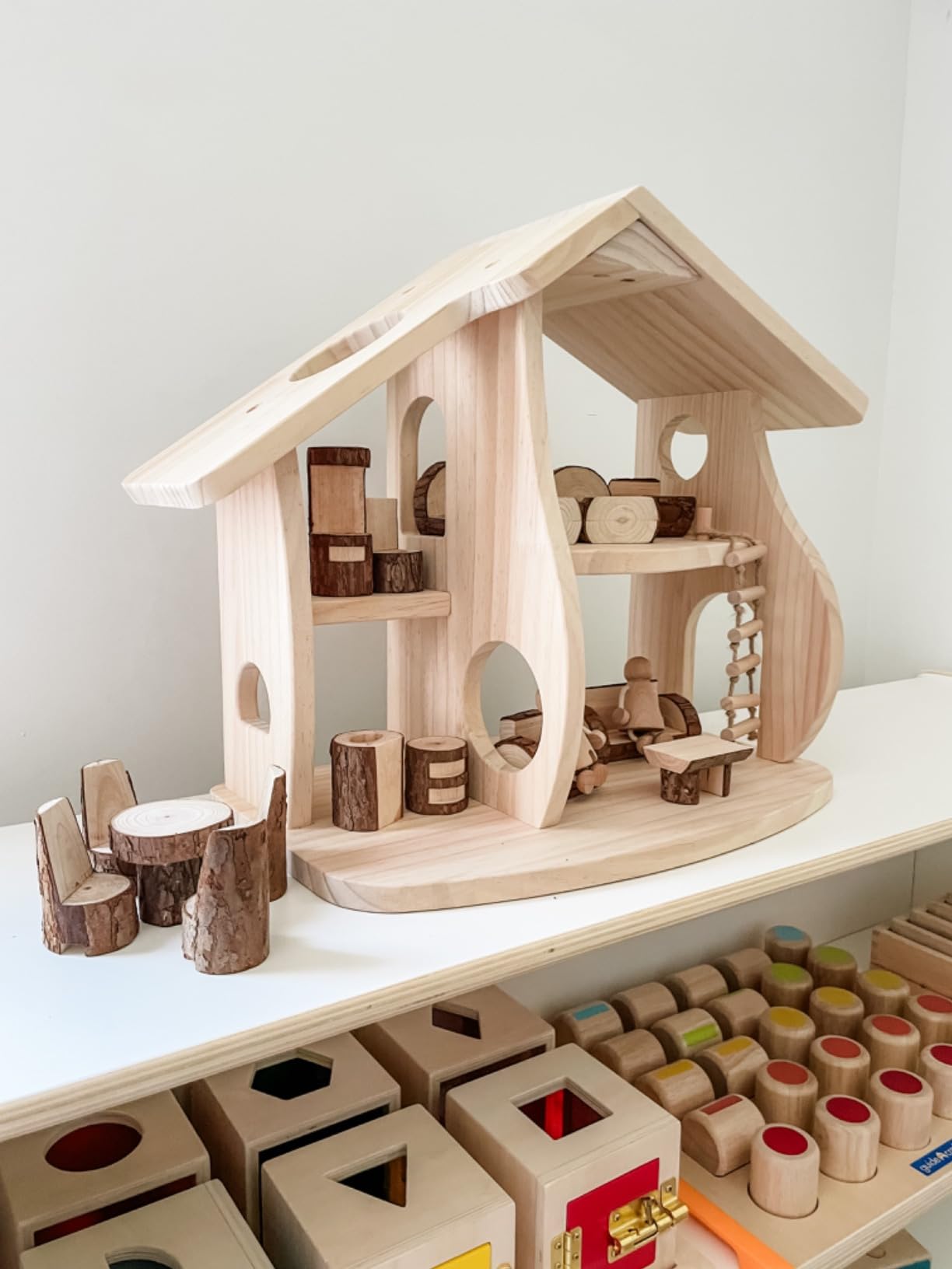 Guidecraft Woodlands Natural Wooden Multi-Floor Dollhouse Set with Furniture - Kids Educational Toy Play House customer photo 2