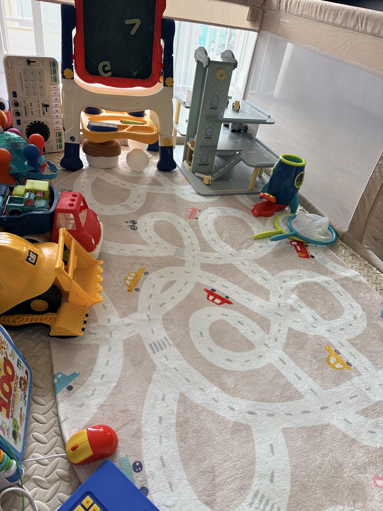 STARUIA Large Kids Playroom Rug, 4'x6' Washable Road Rug for Nursery, Non-Slip Fun Area Rugs for Kids Room, Blue Car Rugs Play Mat Soft Baby Carpet for Boys Girls Dorm Toy Room Tent customer photo 1