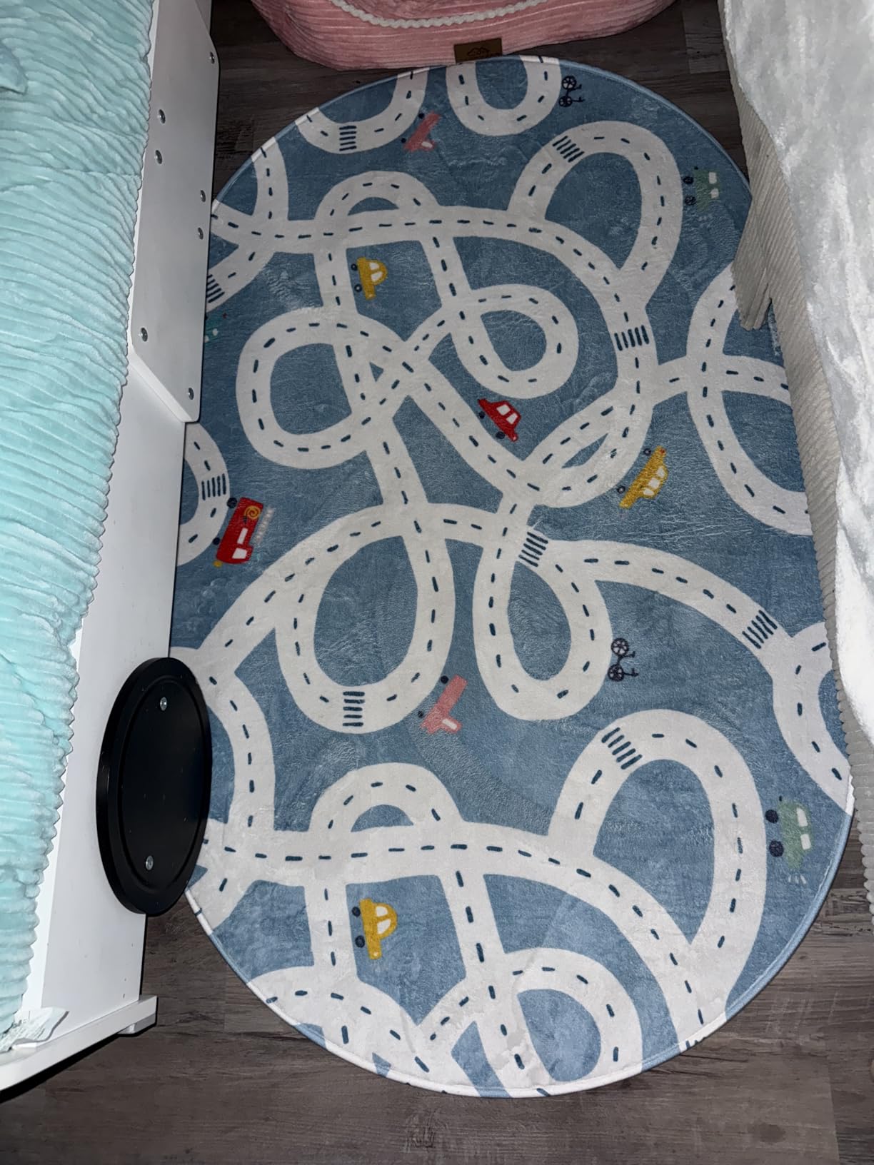 STARUIA Large Kids Playroom Rug, 4'x6' Washable Road Rug for Nursery, Non-Slip Fun Area Rugs for Kids Room, Blue Car Rugs Play Mat Soft Baby Carpet for Boys Girls Dorm Toy Room Tent customer photo 2
