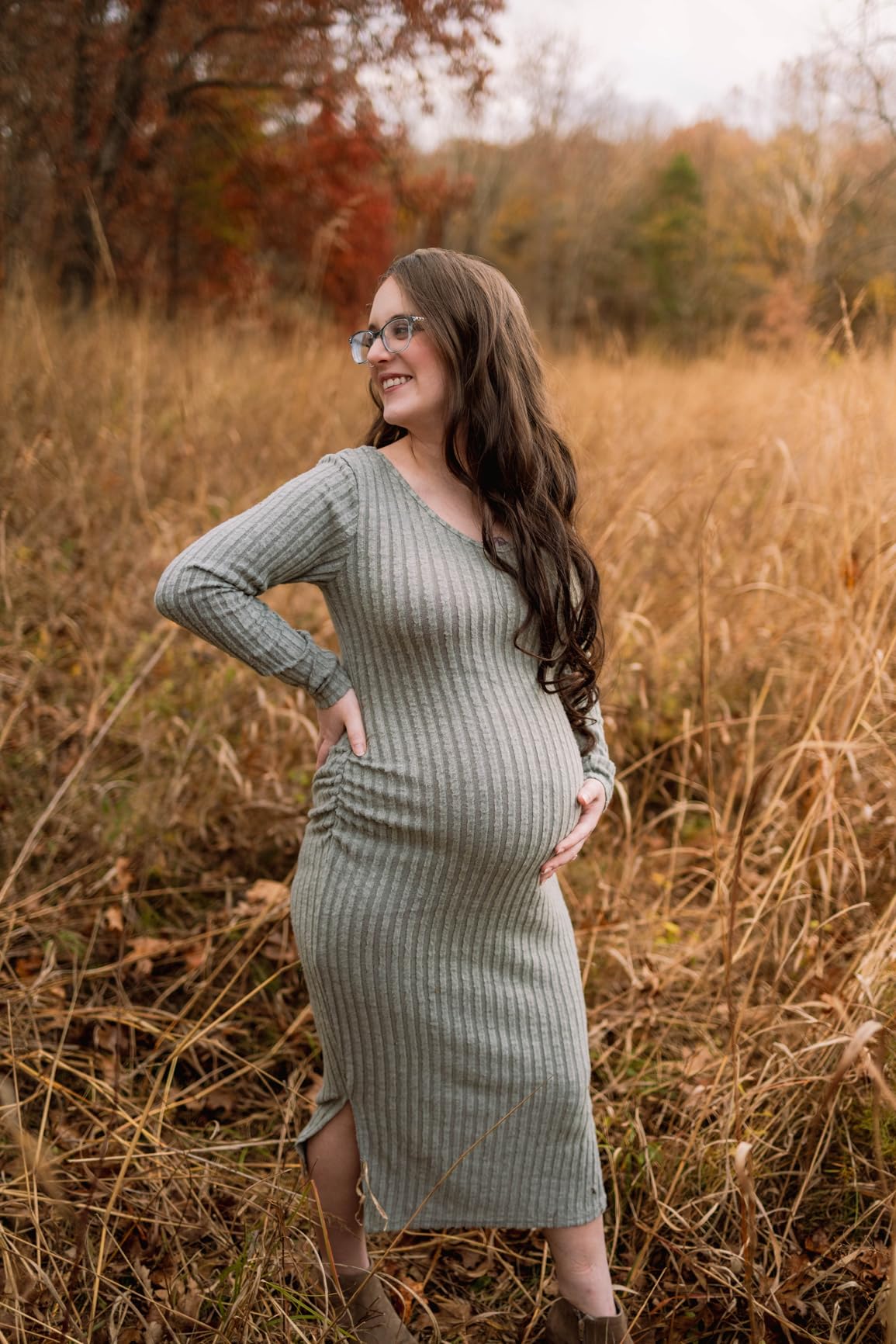 LAHILO Long Sleeve Maternity Sweater Dress for Fall Winter Baby Shower & Photoshoot customer photo 1