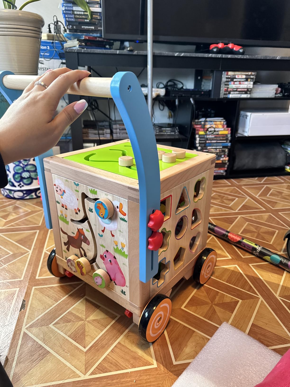9-in-1 Wooden Activity Cube | Wooden Baby Walker, Sit-to-Stand Learning Walker Activity Center, Early Educational Push & Pull Toys for Baby Toddler Boys Girls, Height & Brake Adjustable customer photo 2