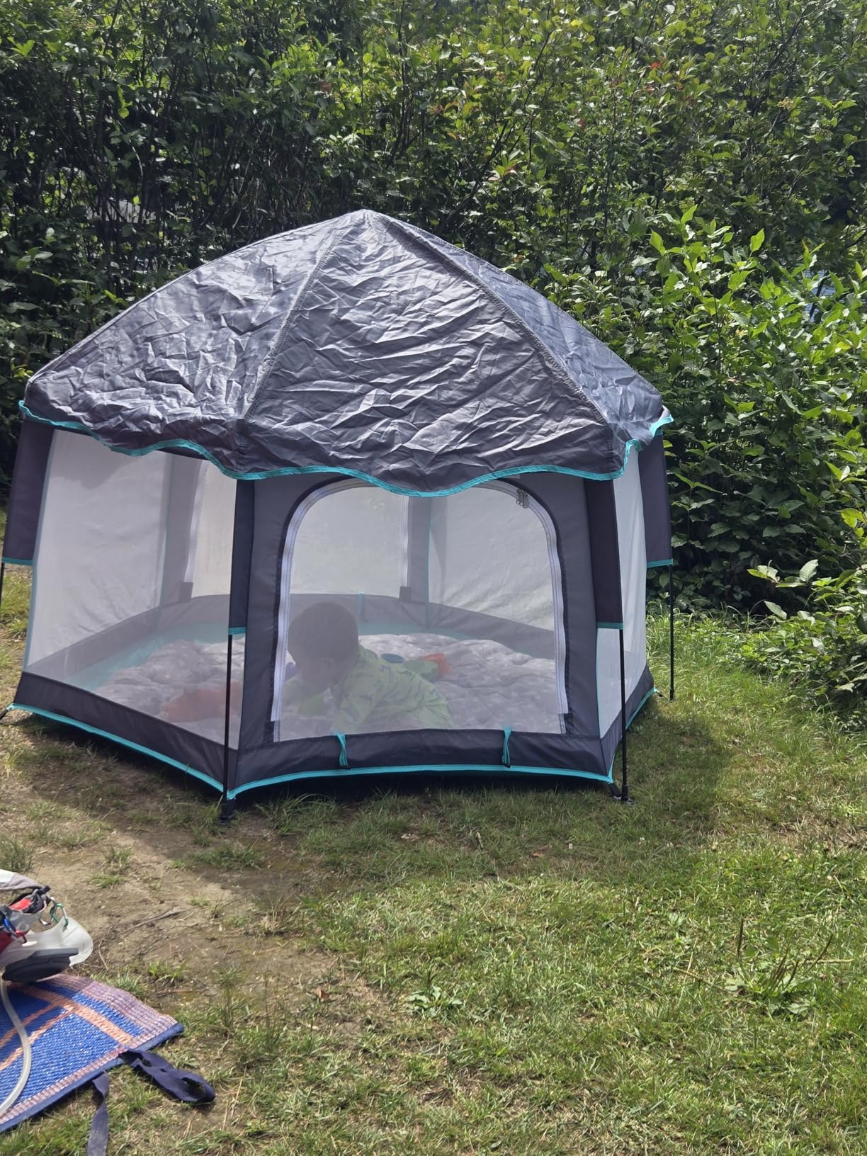 Baby Playpen with Canopy, Portable Baby Beach Tent, Toddler Play Yard Indoor and Outdoor, Foldable Mosquito Net for Infant - Grey customer photo 1