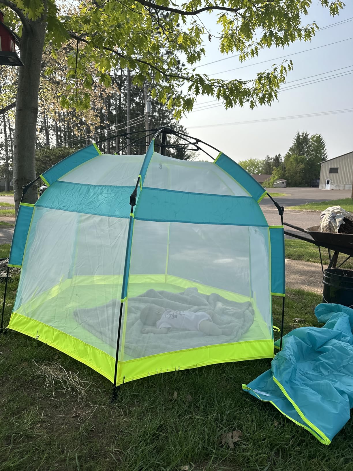 Baby Playpen with Canopy, Portable Baby Beach Tent, Toddler Play Yard Indoor and Outdoor, Foldable Mosquito Net for Infant - Grey customer photo 2