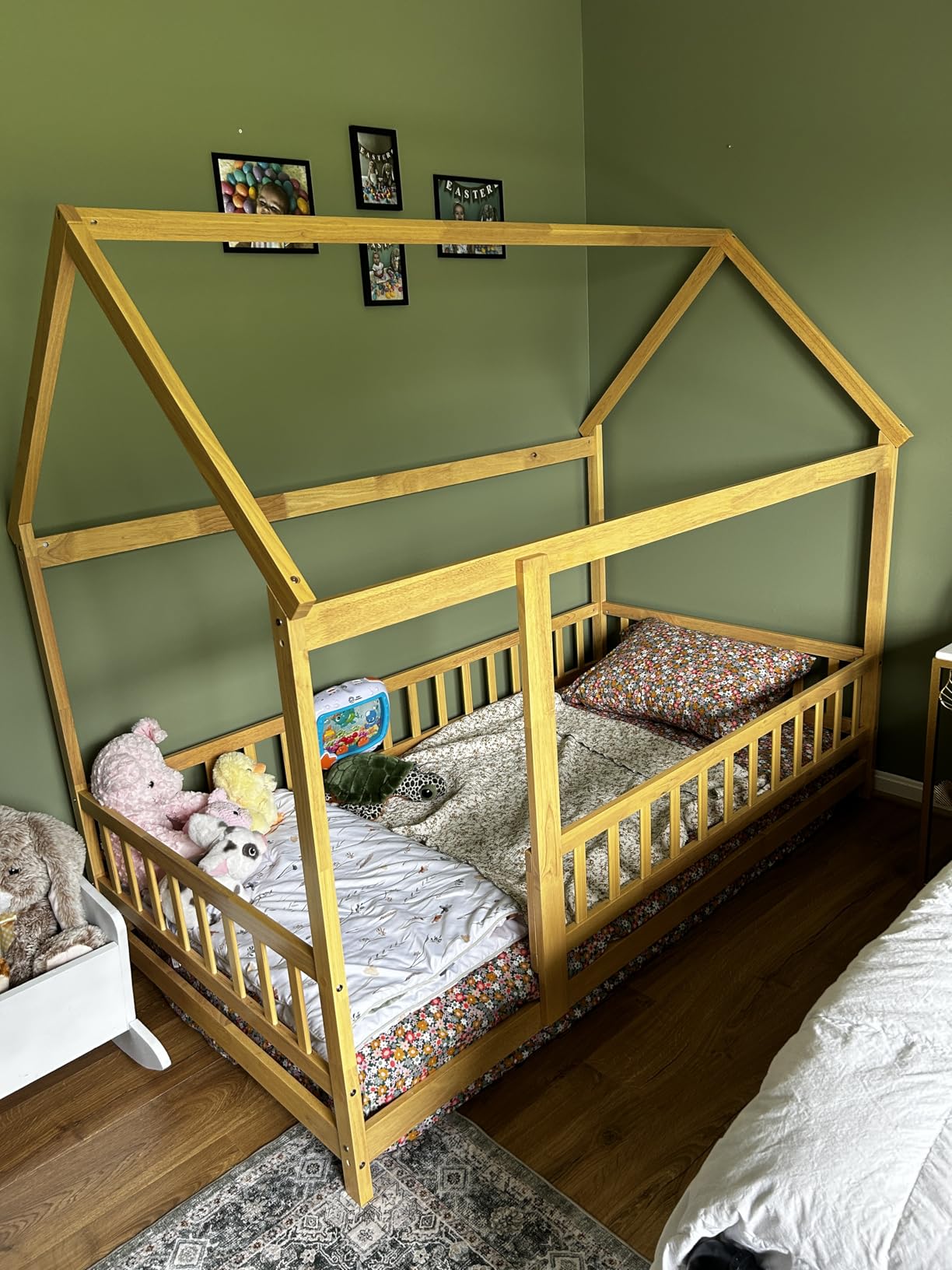 Bellemave Twin Size House Floor Bed Frame, Wooden Montessori Floor Bed with Fence for Kids, Twin Size Kids Bed, Natural customer photo 2