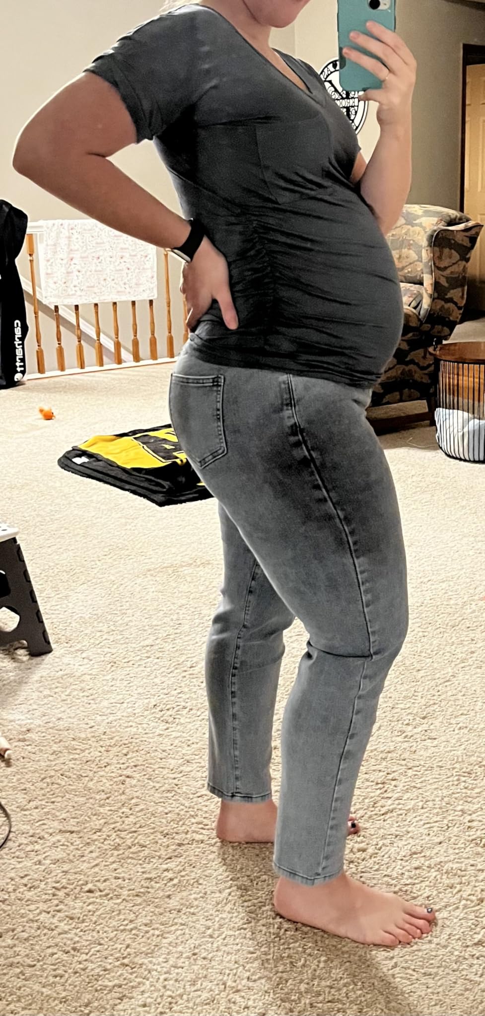 Women's Maternity Boyfriend Jeans Over Belly Stretch Comfy Loose Casual Denim Pants with Pockets for Everyday Wear customer photo 2