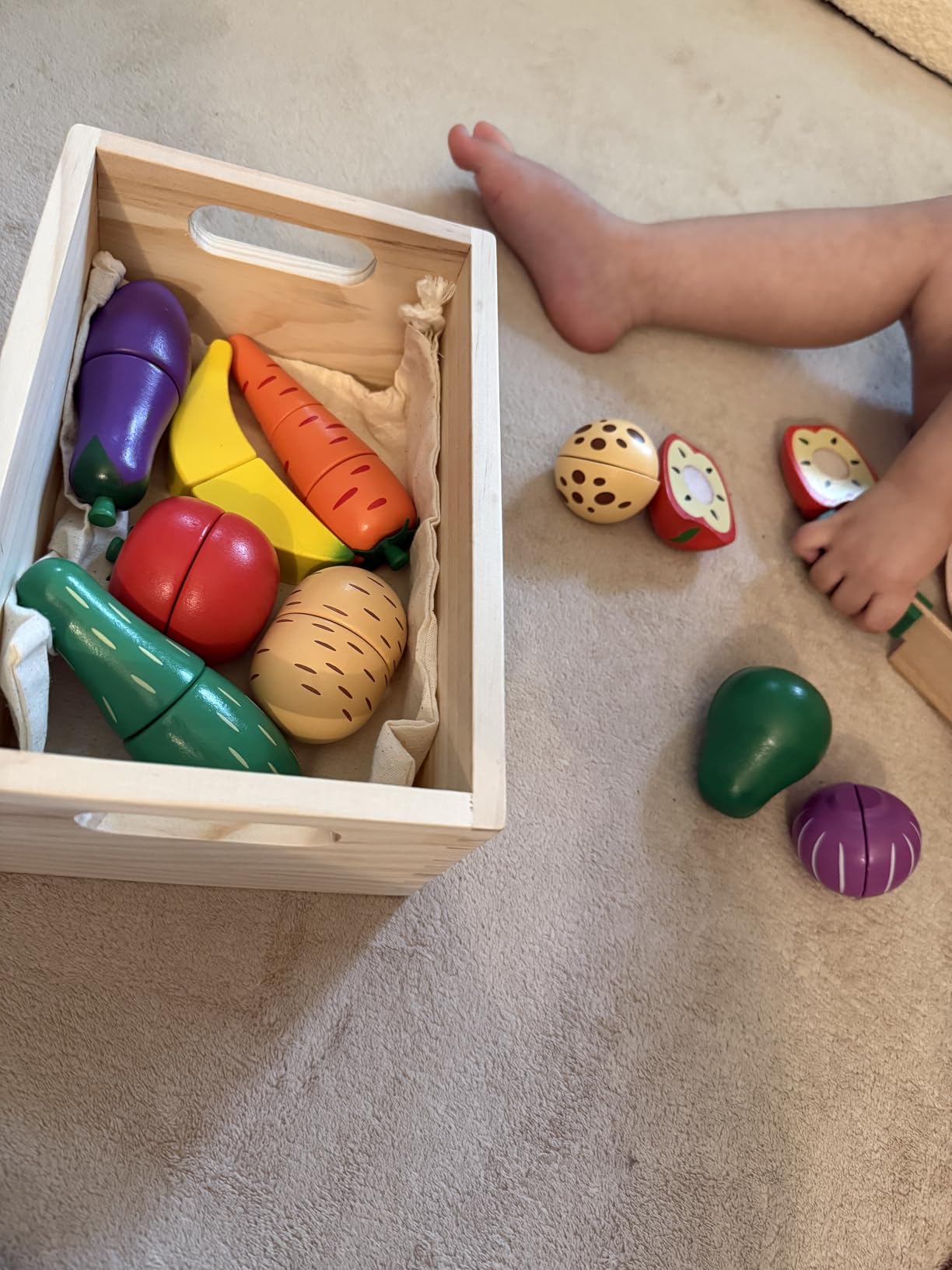 Wooden Play Food for Toddlers, Fruit and Veggies Cutting Set for Kids, Pretend Food Play Kitchen Accessories for 3 4 5 6 7 Years Old Boys & Girls customer photo 1