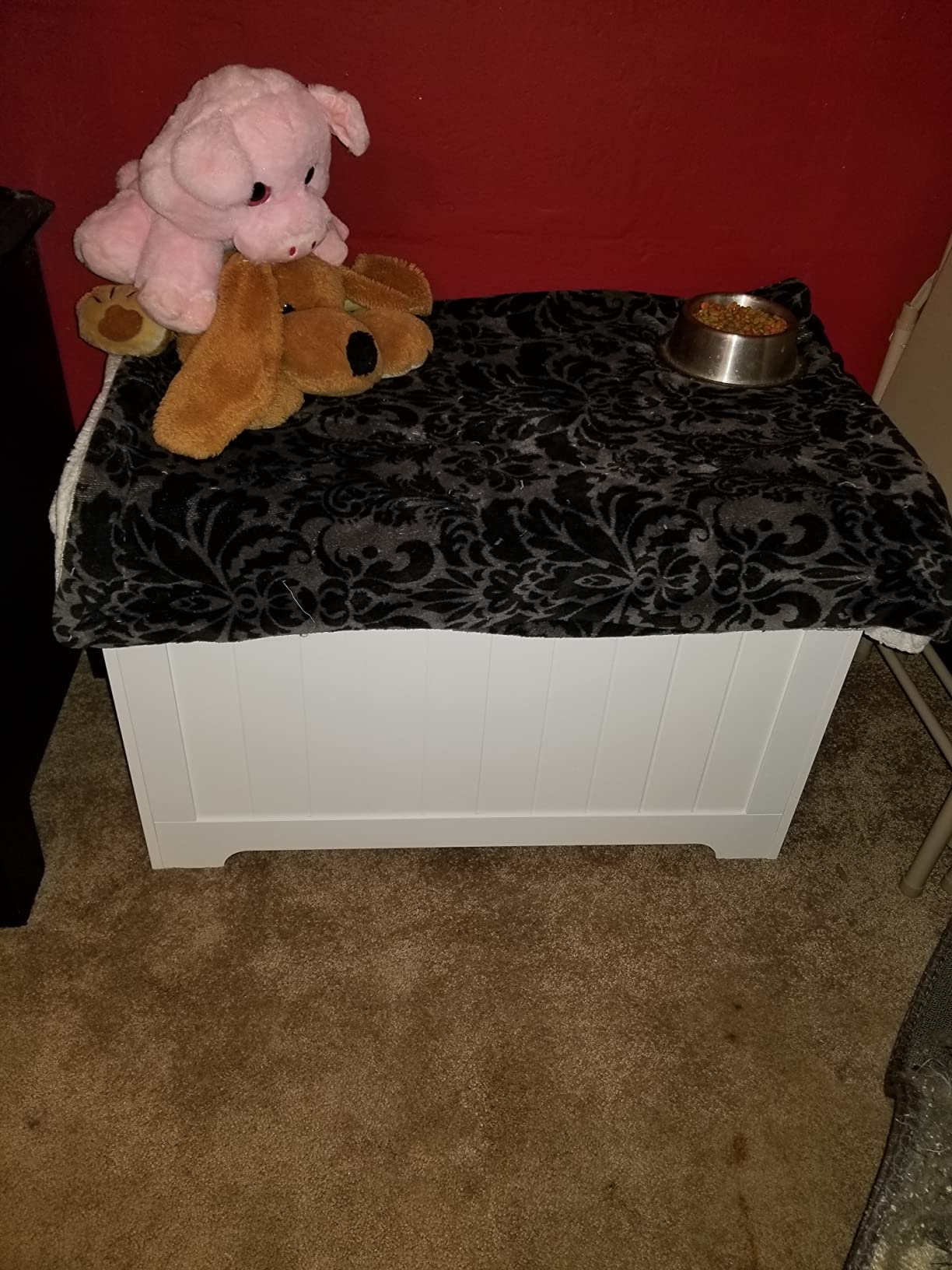 SUPER DEAL Storage Chest, 30 inches Chest Box Organizer with 2 Safety Hinges, Wooden Entryway Storage Bench, Pink customer photo 2