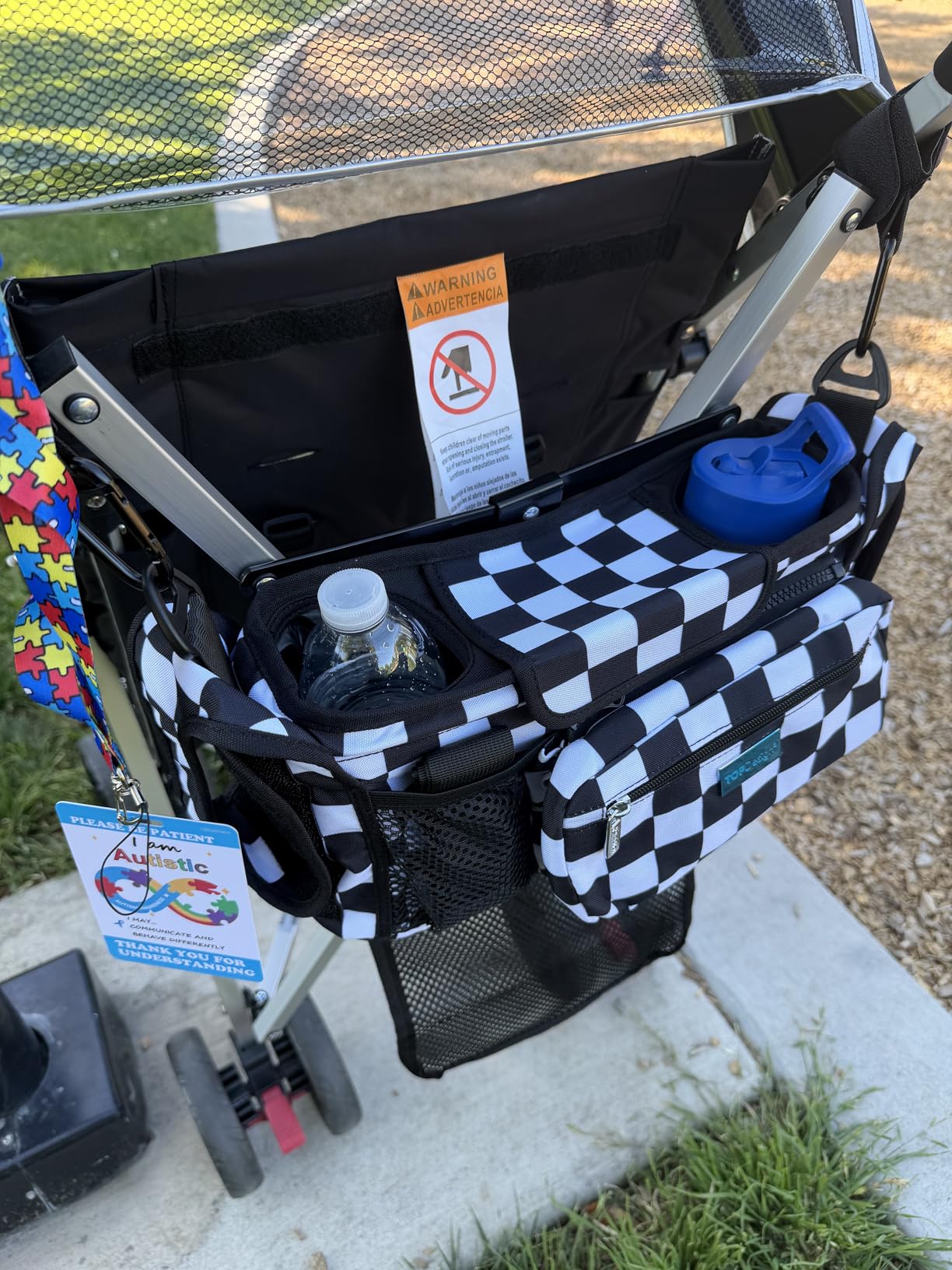 TOPDesign Universal Baby Stroller Organizer, Stroller Caddy with Detachable Mesh Bag & Heightened Insulated Cup Holders & Non-Slip Secure Hooks Accessories, Fits Most Strollers (Black) customer photo 1