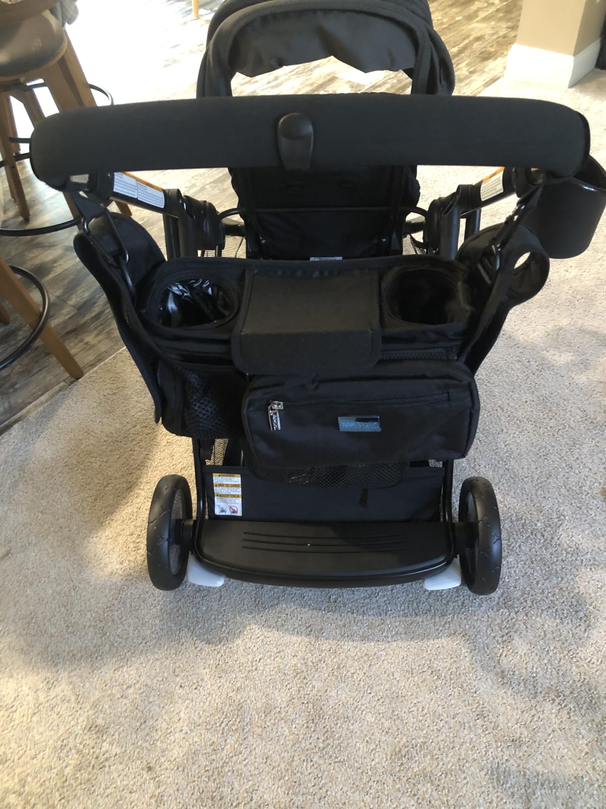 TOPDesign Universal Baby Stroller Organizer, Stroller Caddy with Detachable Mesh Bag & Heightened Insulated Cup Holders & Non-Slip Secure Hooks Accessories, Fits Most Strollers (Black) customer photo 2