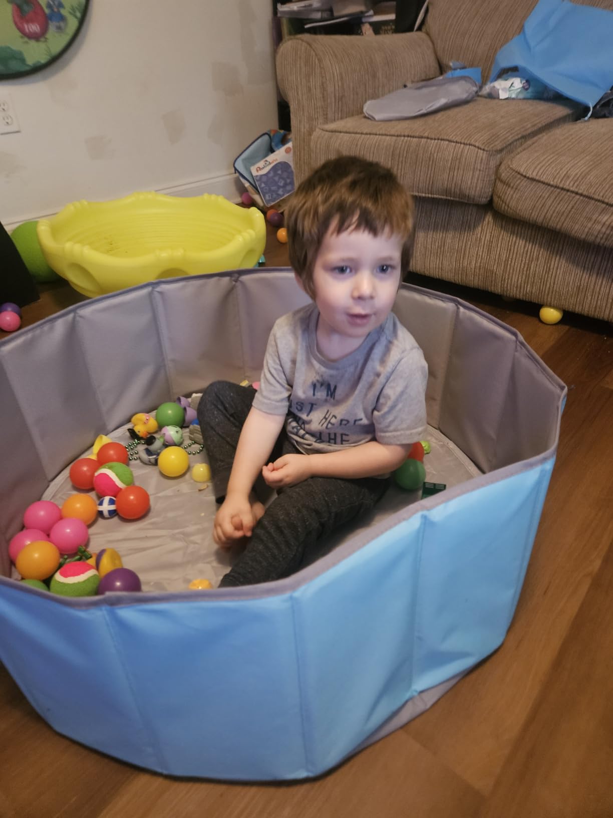 Hikiddy Large Ball Pit for Toddlers - 44in Baby Ball Pool with Playmat, Hold Over 1000 Balls, Foldable Play Pit for Kids Dogs Indoor and Outdoor Games (Blue) customer photo 2