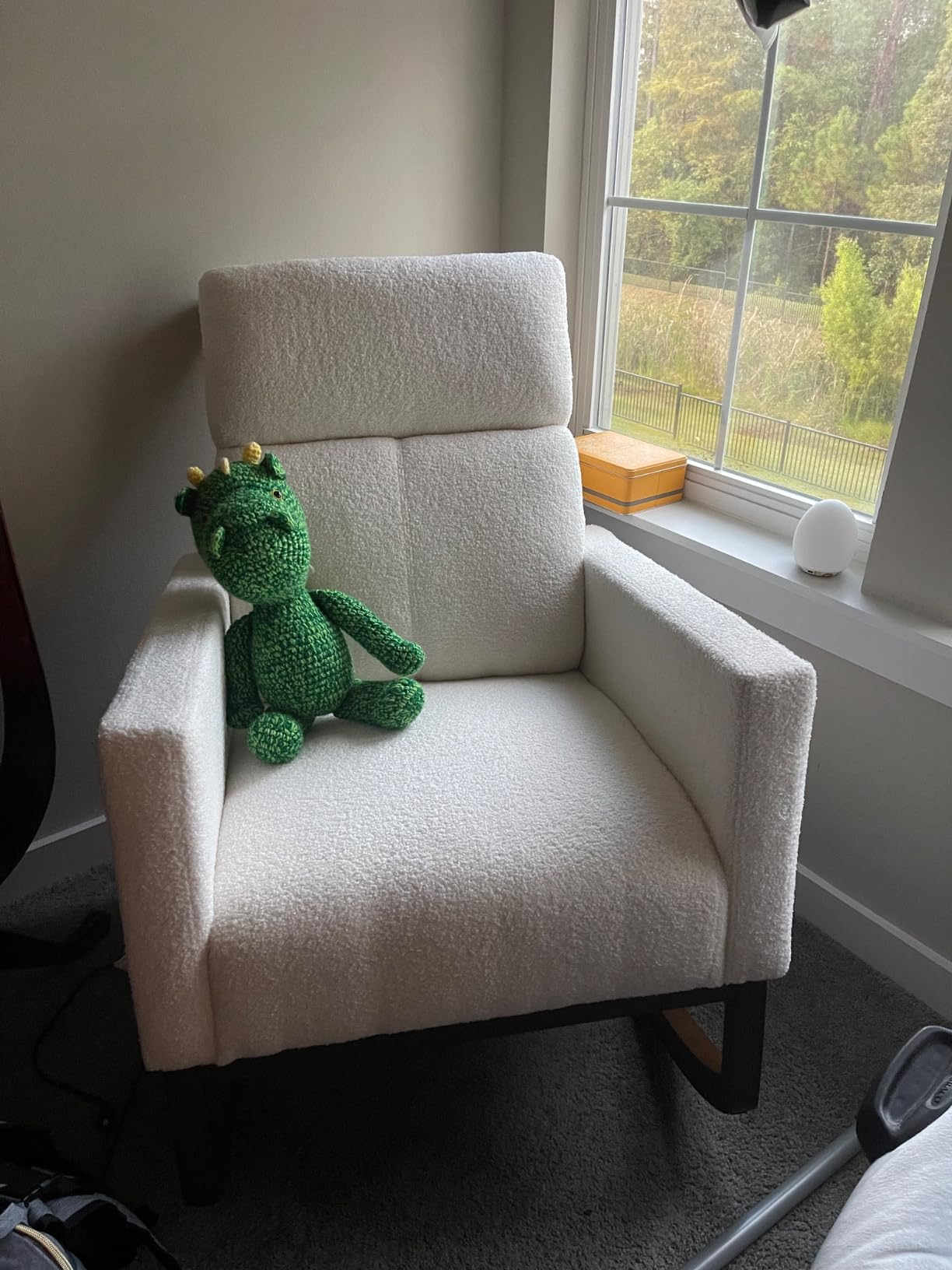 Yaheetech Upholstered Rocking Chair, Boucle Glider Chair Nursery with High Back and Side Pocket, Rocking Accent Armchair with Rubber Wood Legs for Living Room/Bedroom/Nursery (Ivory) customer photo 2