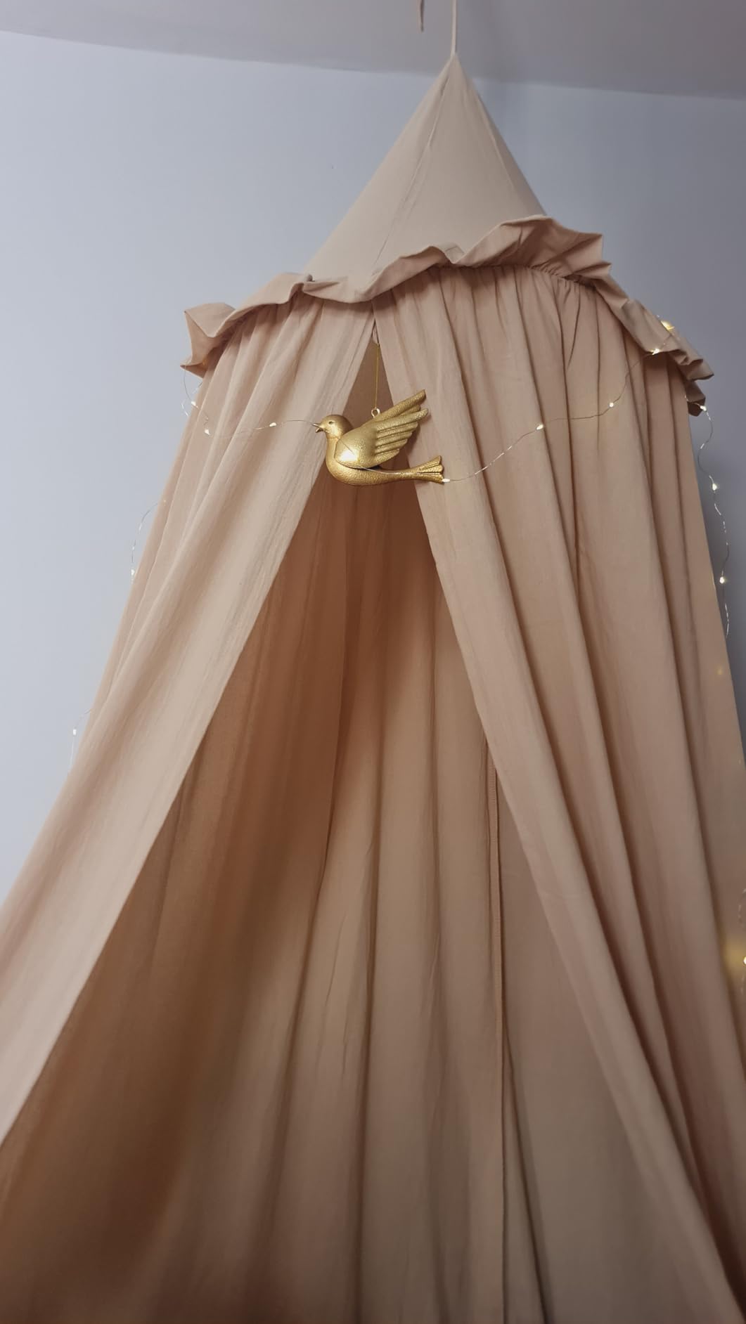 Wonder Space Kids Bed Canopy with Ruffles, Pastel Neutral Color for Boys & Girls, Frilled Cotton Tent Nursery Room Baby Crib Hanging Curtain Mosquito Netting customer photo 2