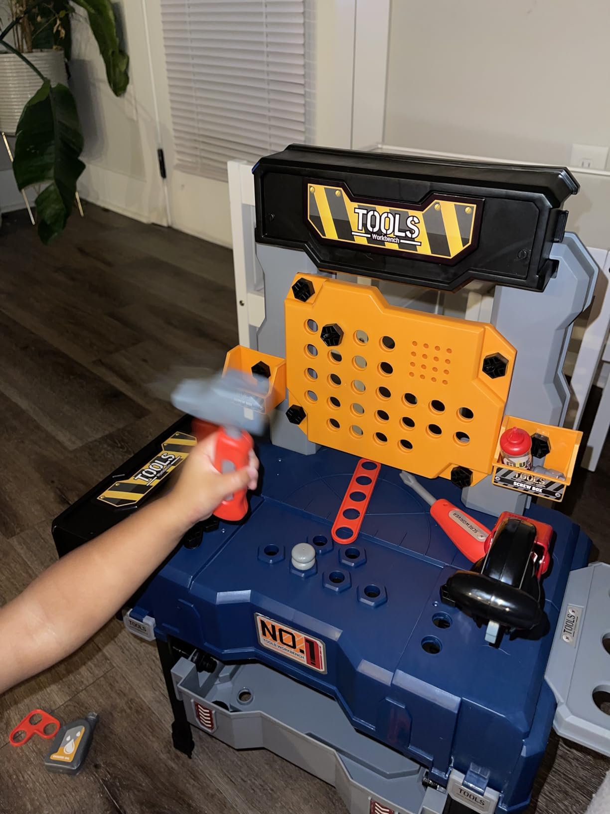 MUGEYMYD Kids Tool Bench Set with Electric Drill and Realistic Tool, Pretend Play Construction Workbench Toys for Toddlers, Build a Kids Tool Workshop Set for Boys and Girls, Ages 3-8 customer photo 2