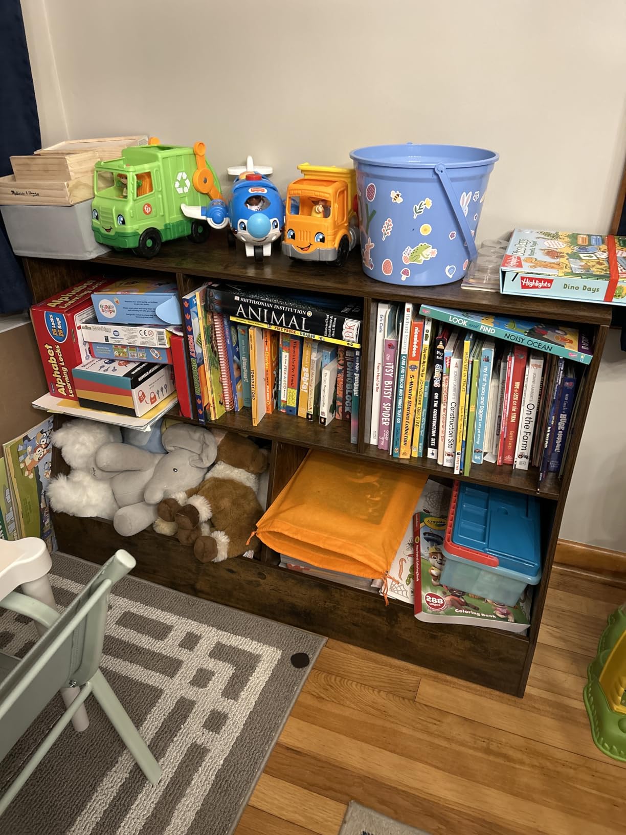 DINZI LVJ Toy Storage Organizer, Kids Bookshelf, Wood Toy Storage Cabinet, 5 Cubby 2-Tier Children Bookcase, 39.4