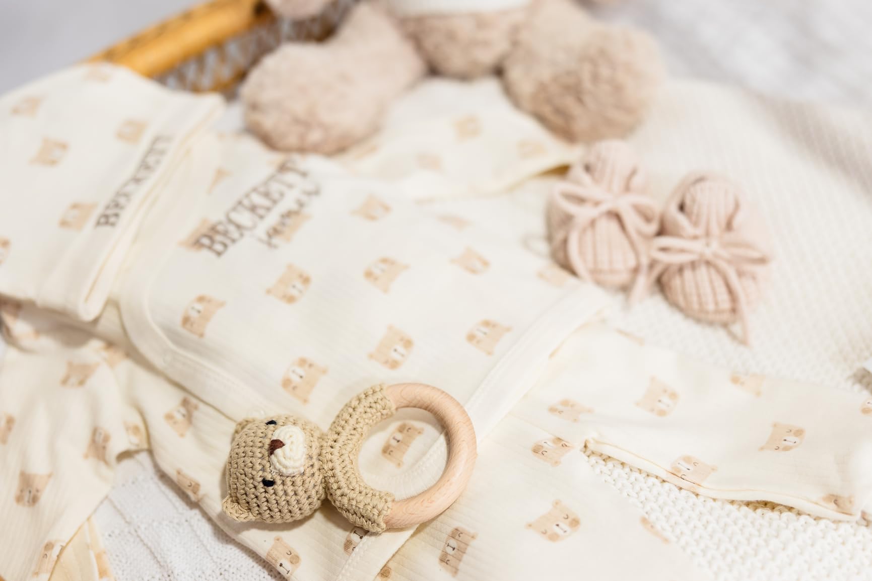 Joliecraft Safari Animals Wooden Baby Rattle Toys Stuffed Crochet Rattle with Teether Ring for Newborn, Beige Bear customer photo 2