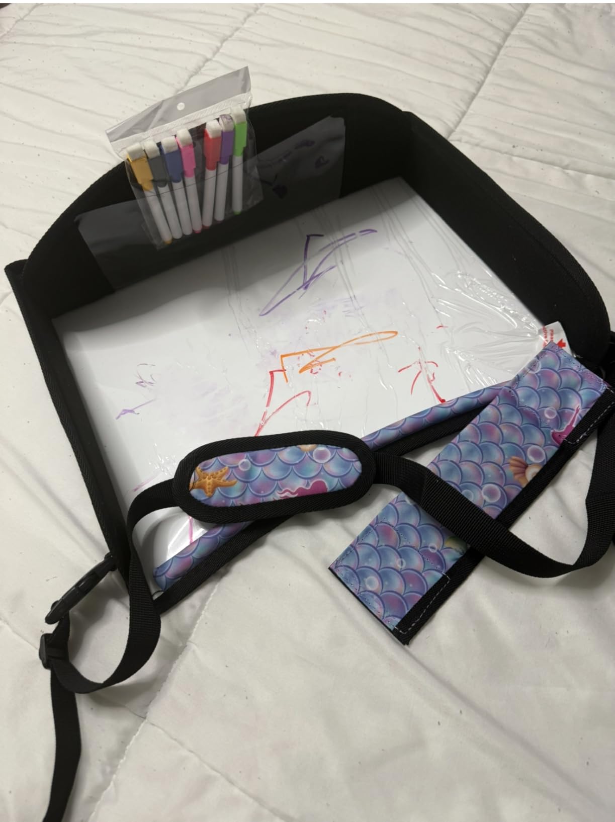 COOLBEBE Kids Travel Tray for Toddler Car Seat, Travel Tray for Airplane, Toddler Car Seat Lap Tray, Carseat Table Tray for Kids Travel Activities (Dinosaur) customer photo 2