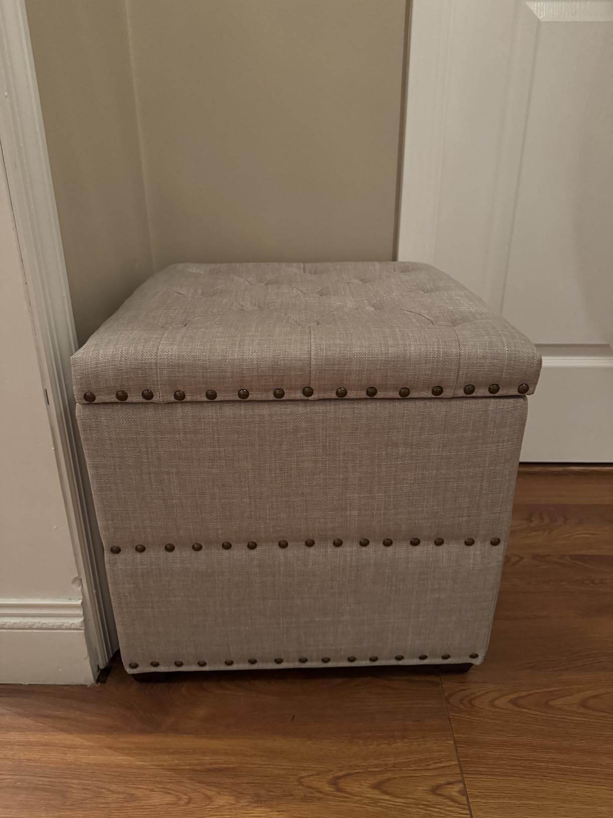 Adeco Square Storage Ottoman with Reversible Tray Top, 17-inch Linen Cube Footrest & Coffee Table for Living Room, Bedroom & Small Spaces, Black customer photo 1
