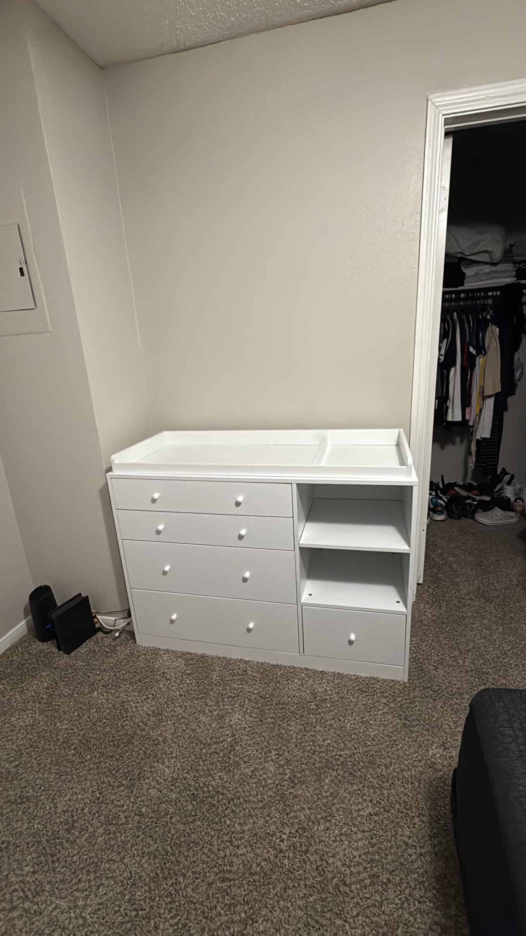 AIEGLE Baby Nursery Dresser, White Bedroom Dresser with 5 Drawers & Storage Shelves, Wood Chest of Drawers Nursery Storage Kids Organizer (47.6 L x 19.7 W x 36.1 H) customer photo 2