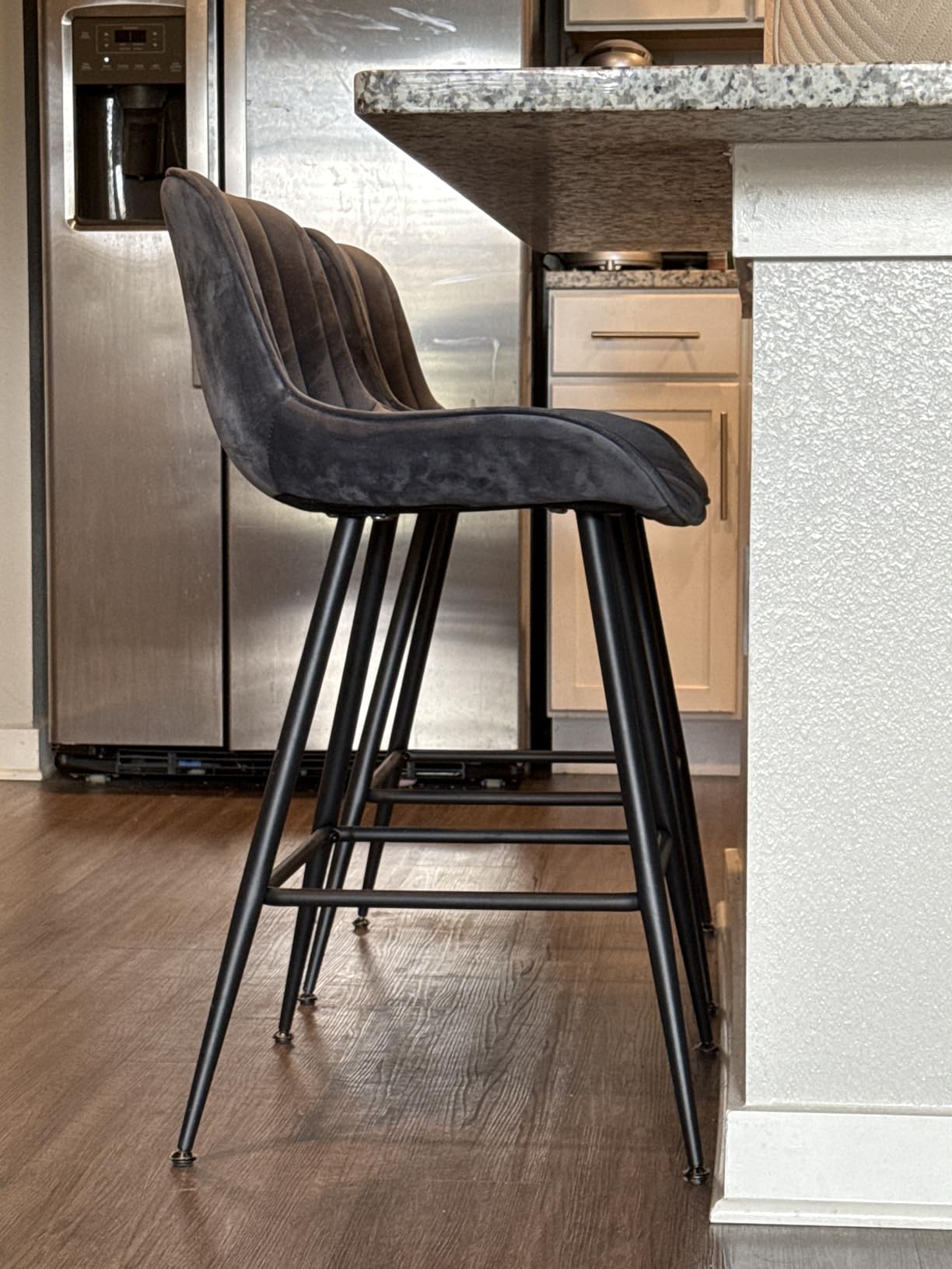 Counter Height Bar Stools, Modern Velvet Barstools Set of 2 with Black Legs and Fabric Seat and Back for Kitchen Island, Grey customer photo 1