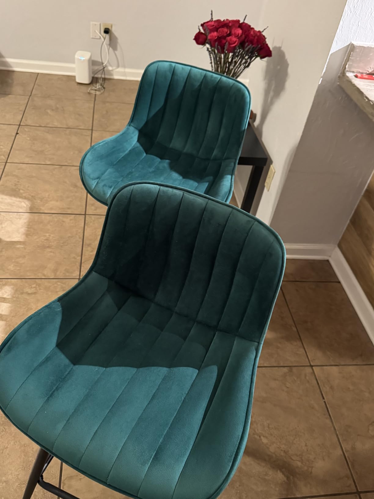 Counter Height Bar Stools, Modern Velvet Barstools Set of 2 with Black Legs and Fabric Seat and Back for Kitchen Island, Grey customer photo 2