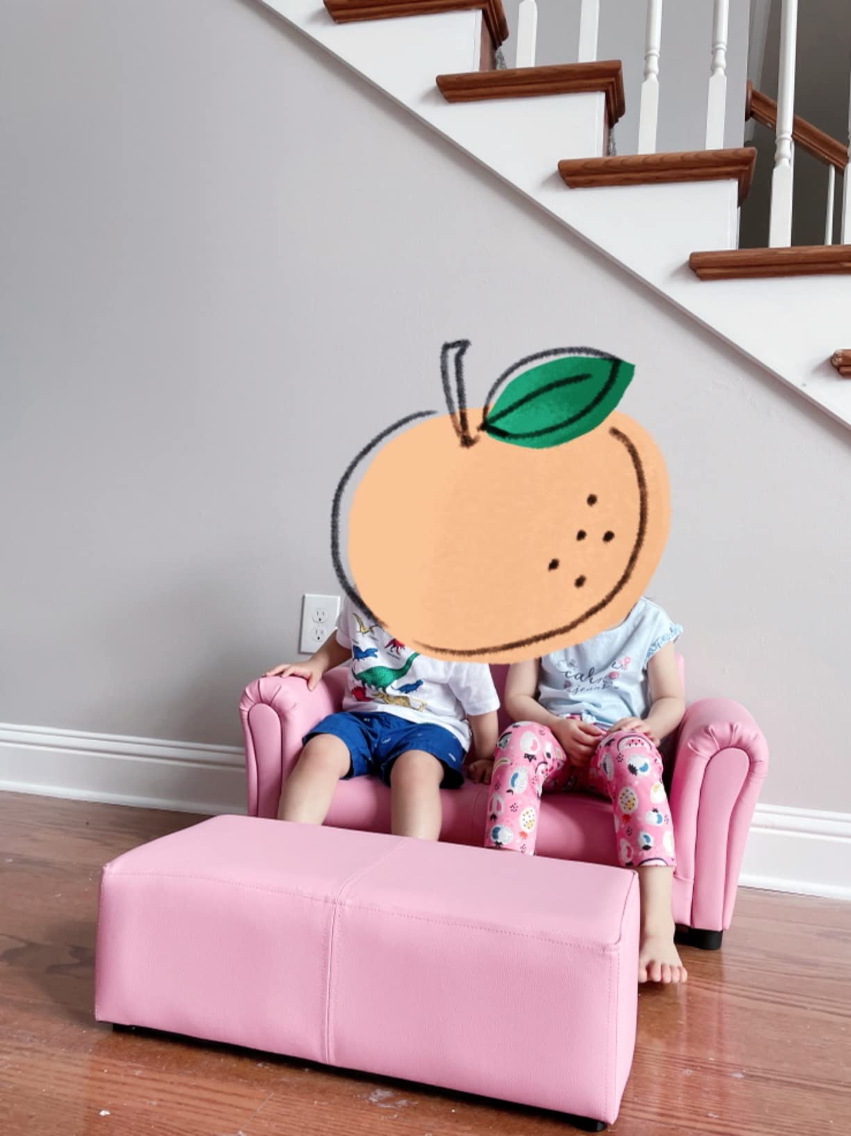 INFANS 2 Seat Children Sofa with Footstool, Sturdy Wood Construction, Armrest Couch for Preschool Kids, Kid Couch Lounge Bed with Ottoman customer photo 2