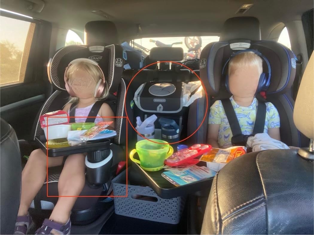 SEVEN SPARTA Car Seat Tray for Kids Toddler Travel with Soft Rubber Base, Rotatable and Removable Cup Holder Snack Tray for Food Color and Play for Family Road Trip Essentials (1, Standard Base) customer photo 2