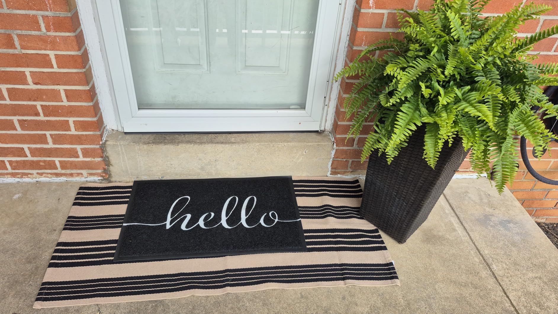 OJIA Outdoor Rug 3'x5', Black and Tan Area Rug Machine Washable Rugs Cotton Hand Woven Entry Rug Indoor Outdoor Striped Carpet for Front Porch/Deck/Backyard/Camping/Outdoor Decor customer photo 2