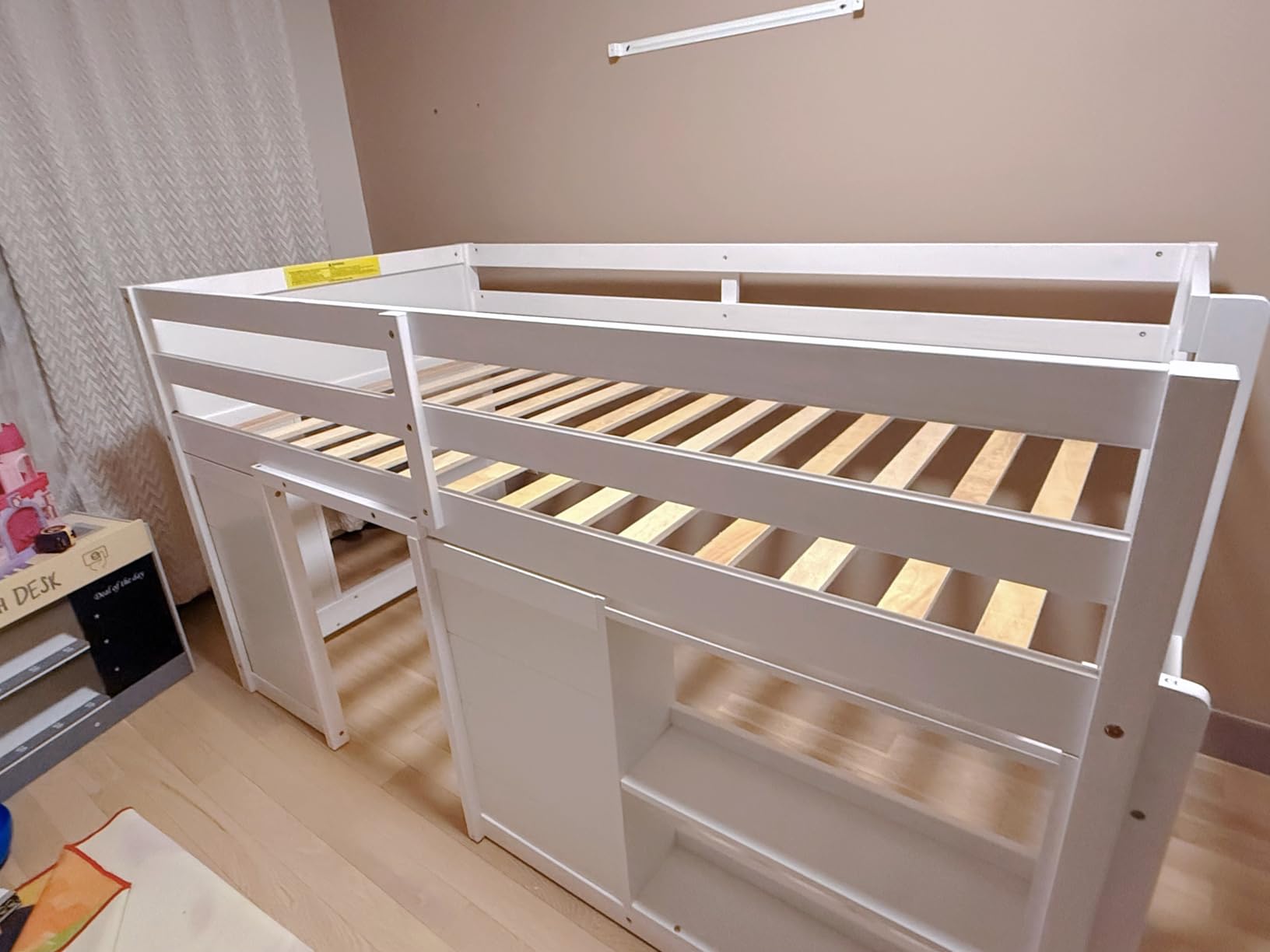 KOMFOTT Twin Low Loft Bed with 3 Storage Drawers & Underneath House, Wood Loft Bed with Slide, Ladder, Guardrails & Under-Bed Play Space, Kids Twin Loft Bed for Girls & Boys, No Box Spring Needed customer photo 1