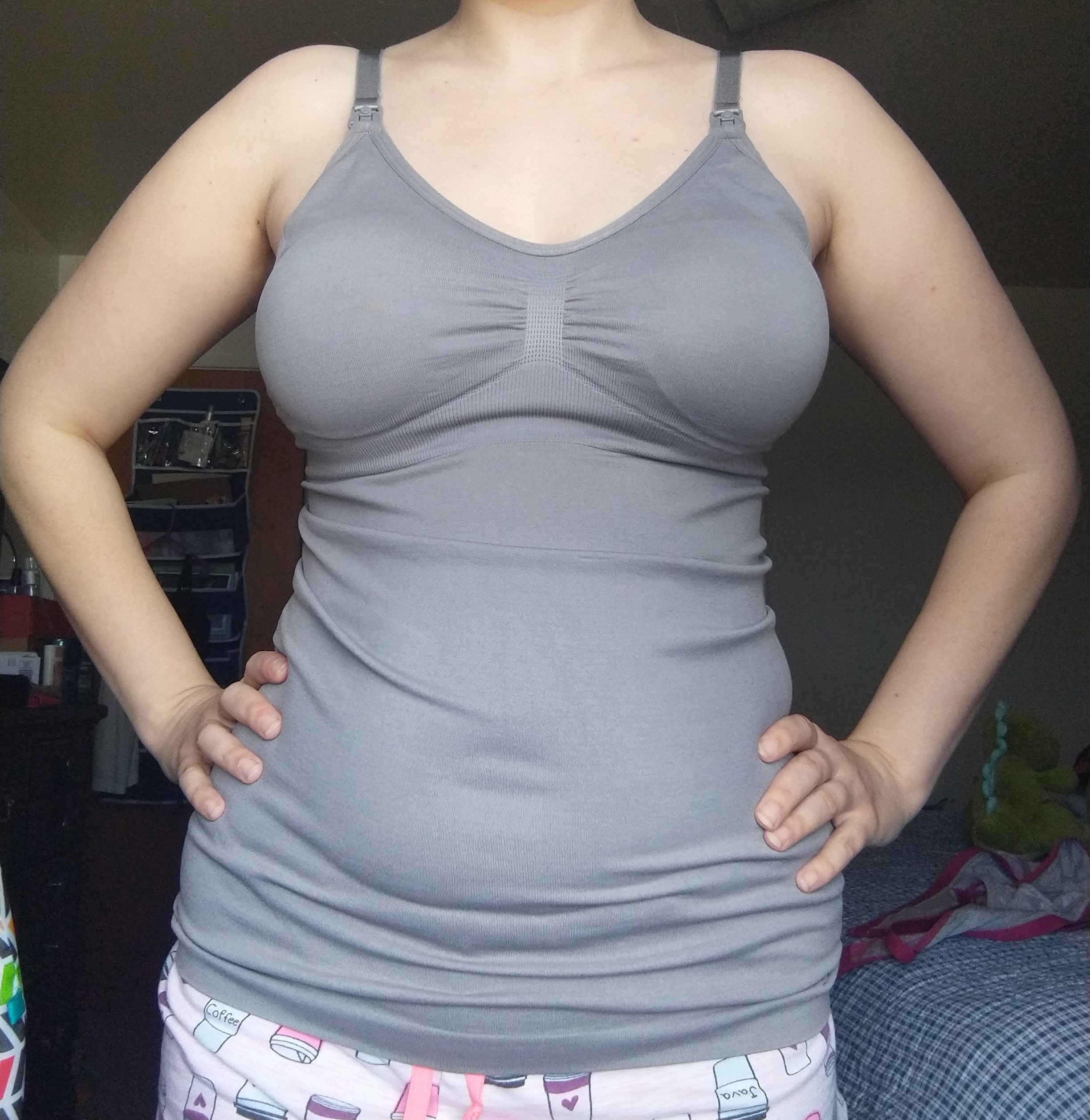 Angelhood Maternity Nursing Tank Tops for Breastfeeding, Womens Nursing Maternity Cami Built in Bra Sleep Bra customer photo 1