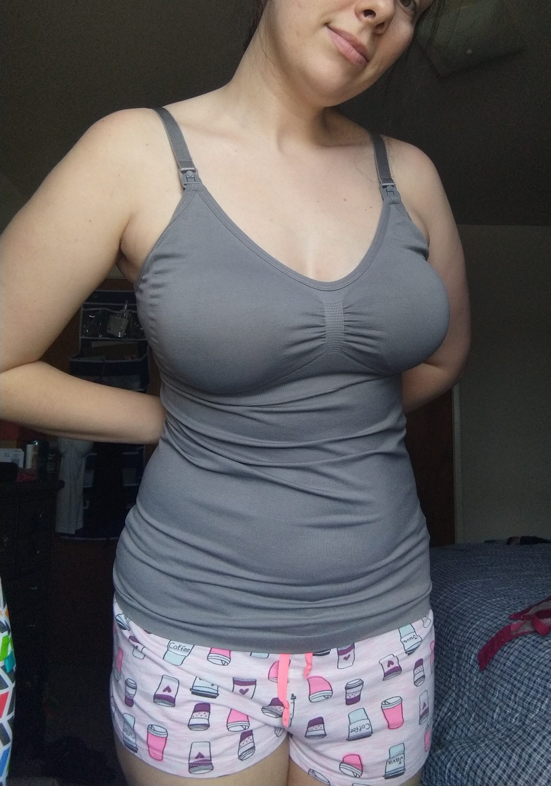 Angelhood Maternity Nursing Tank Tops for Breastfeeding, Womens Nursing Maternity Cami Built in Bra Sleep Bra customer photo 2