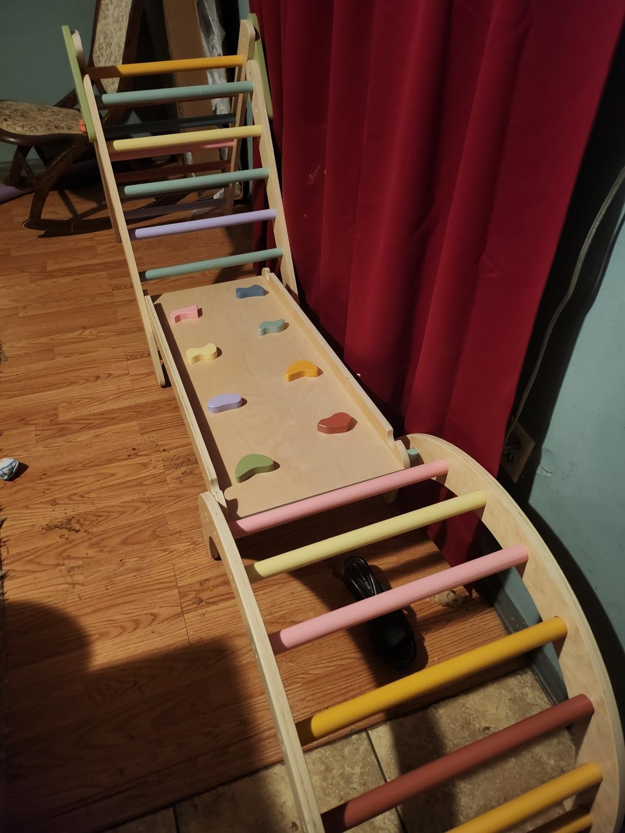 Foldable Pikler Triangle Climbing Set Wooden 7 in 1 Montessori Climber Toys for Toddlers 1-3 Baby Jungle Gym Indoor Slide Playground with Ramp/ Arch/ Ladder Large Kids Activity Center Boy & Girl Gift customer photo 2