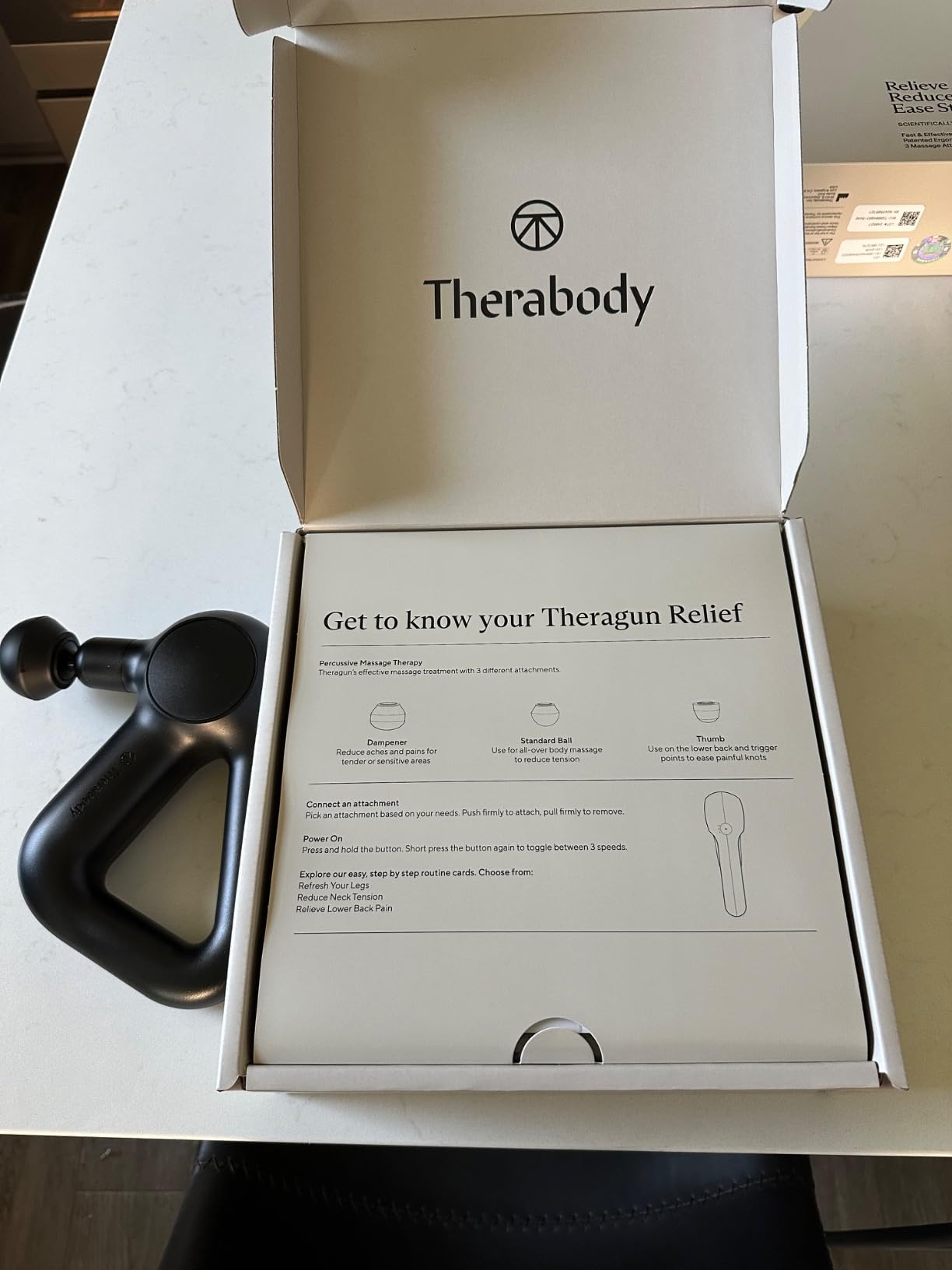 TheraGun Relief by Therabody - Easy-to-Use, Comfortable & Light Handheld Percussion Massage Gun for Everyday Pain Relief Massage Therapy in Neck, Back, Leg, Shoulder and Body (Sand) customer photo 2