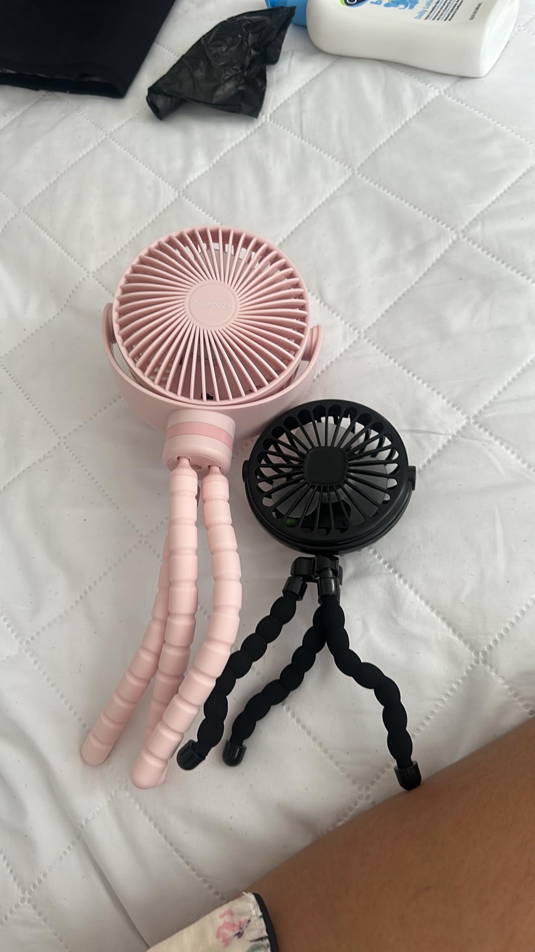 Momcozy 8000mAh Portable Stroller Fan | 27H Ultra-long Battery Life | Detachable 4 Speed 360°Rotate | 2 Modes LED Night Light, USB Rechargeable Handheld Cooling Fan for Travel, Car Seat, Bedroom customer photo 1