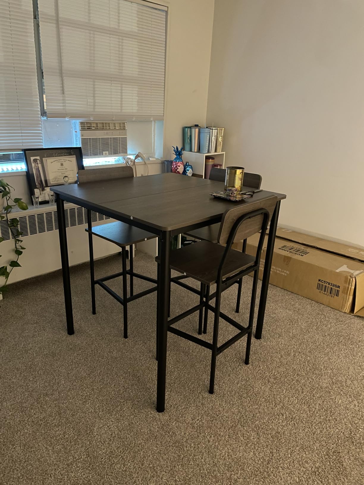 Giantex 5-Piece Dining Table Set W/Counter Height Table & 4 Bar Stools, Industrial Kitchen Dining Table Set W/Footrest & Backrest, Space-Saving Dinette Set for Pub, Dining Room, Restaurant (Walnut) customer photo 2