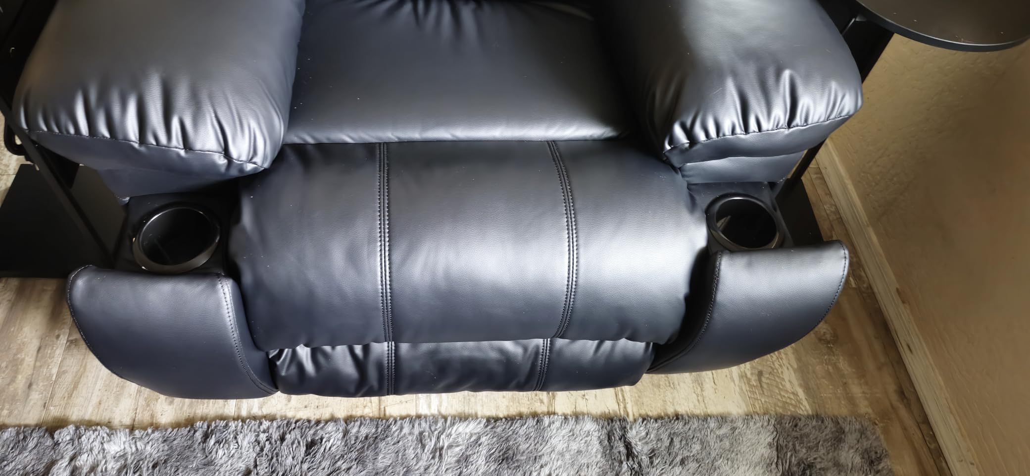 EBELLO Faux Leather Manual Reclining Sofa with 2 Concealed Cup Holders, Overstuffed Armrest 3 Seat Recliner Couch for Living Room, Bedroom, Meeting Room, Black customer photo 1