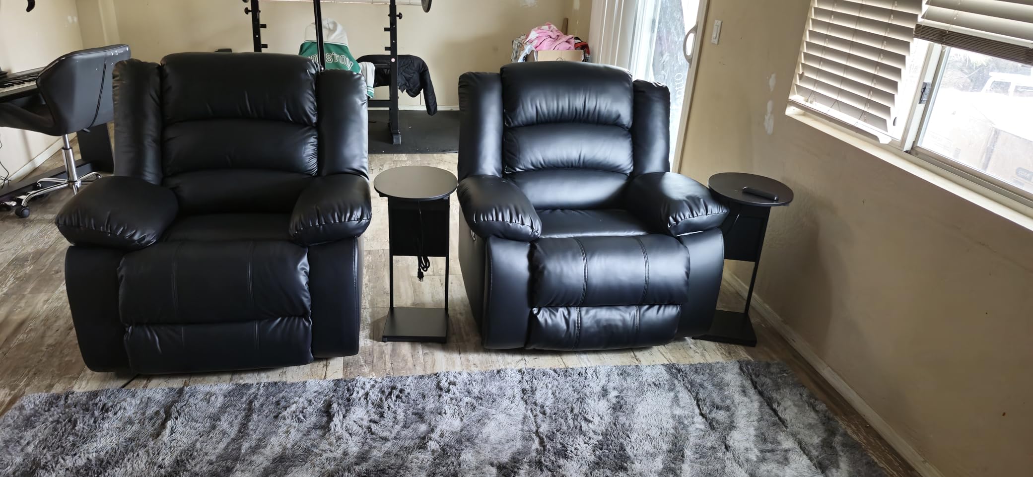 EBELLO Faux Leather Manual Reclining Sofa with 2 Concealed Cup Holders, Overstuffed Armrest 3 Seat Recliner Couch for Living Room, Bedroom, Meeting Room, Black customer photo 2