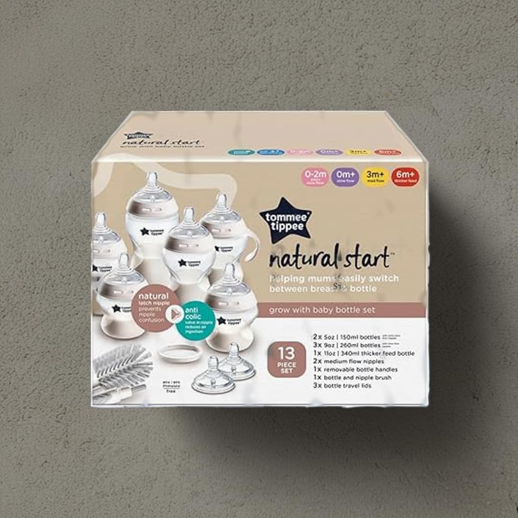 Tommee Tippee Natural Start 12 Piece BPA Free Bottle Set, Includes 2 x 5 oz, 3 x 9 oz, 1 x 11 oz Bottles, Newborn 0+ Months, Slow, Medium & Thicker Flow Breast-Like Nipples, Cleaning Brush, Clear customer photo 2