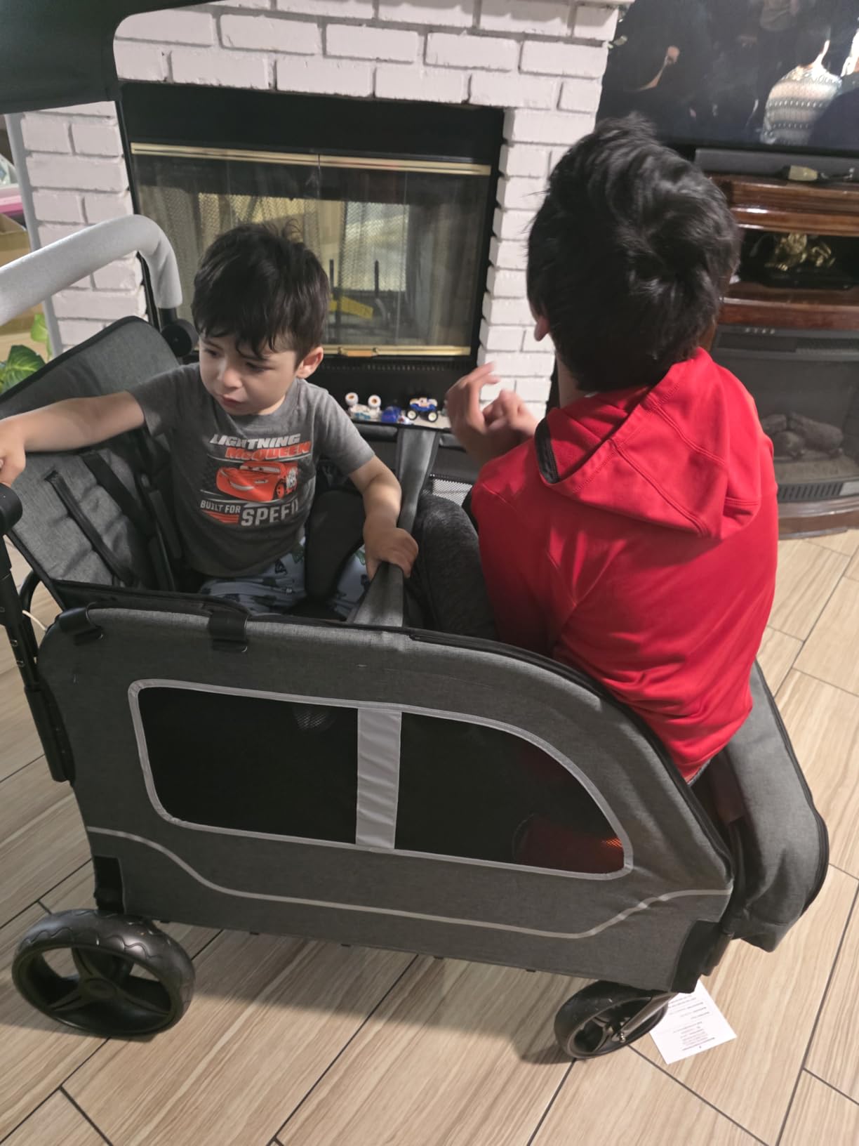 4 Seater Wagon Stroller, Large Quad Wagon for 2 3 4 Kids Baby Toddler Child with Seats, All Terrain, Triple Stroller, Adjustable Push/Pull Handles, Removable Canopy (Dark Grey) customer photo 1