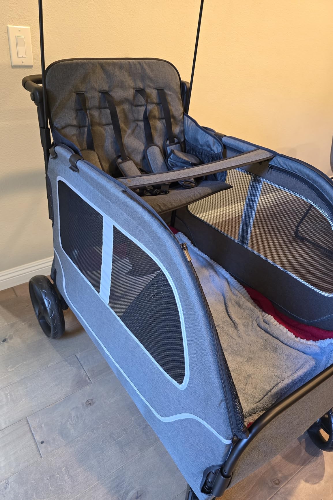 4 Seater Wagon Stroller, Large Quad Wagon for 2 3 4 Kids Baby Toddler Child with Seats, All Terrain, Triple Stroller, Adjustable Push/Pull Handles, Removable Canopy (Dark Grey) customer photo 2