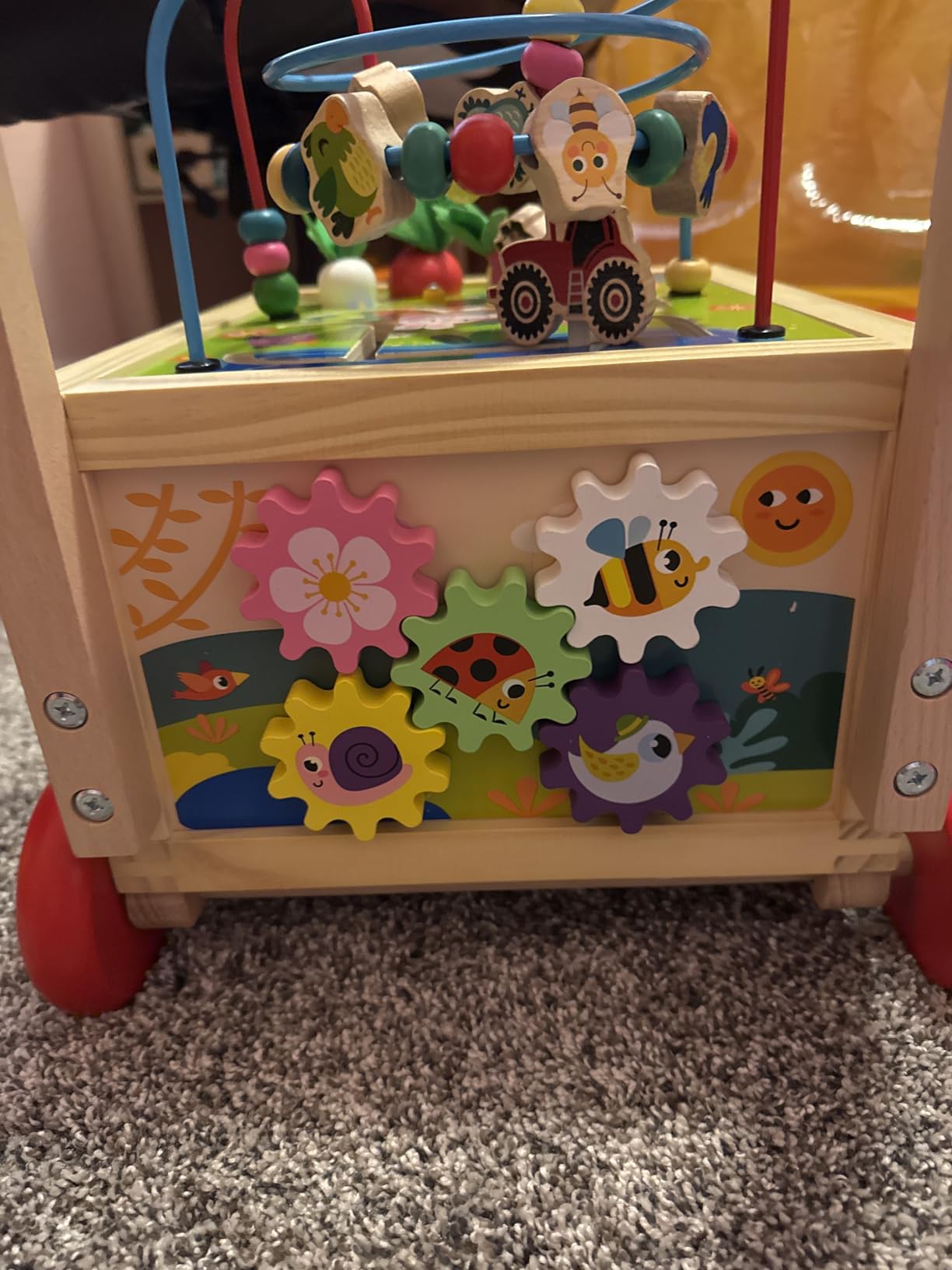 Wooden Activity Cube 7-in-1 Montessori Toy Multipurpose Educational Learning Toy for 1+ Year Old Baby Toddler Kid Boy First Birthday Gift Bead Maze Gear Number Animal Board Carrots Harvest Game customer photo 1
