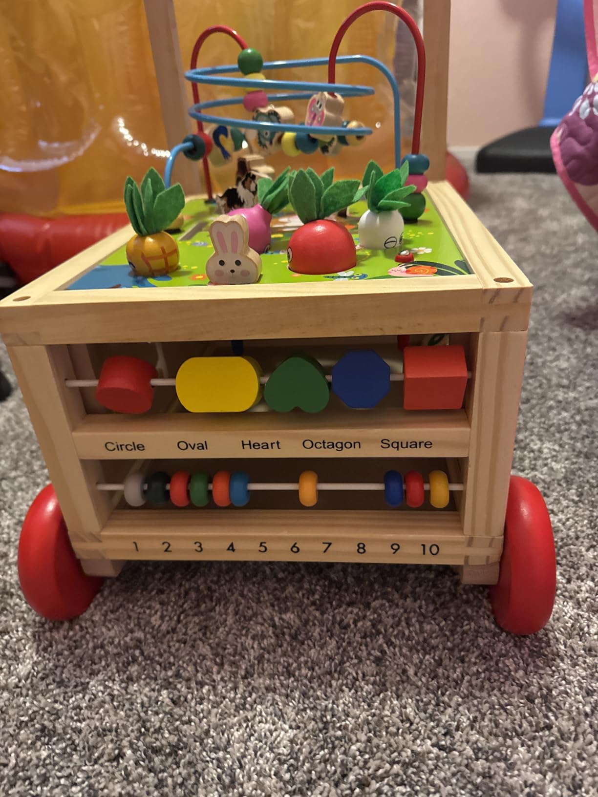 Wooden Activity Cube 7-in-1 Montessori Toy Multipurpose Educational Learning Toy for 1+ Year Old Baby Toddler Kid Boy First Birthday Gift Bead Maze Gear Number Animal Board Carrots Harvest Game customer photo 2