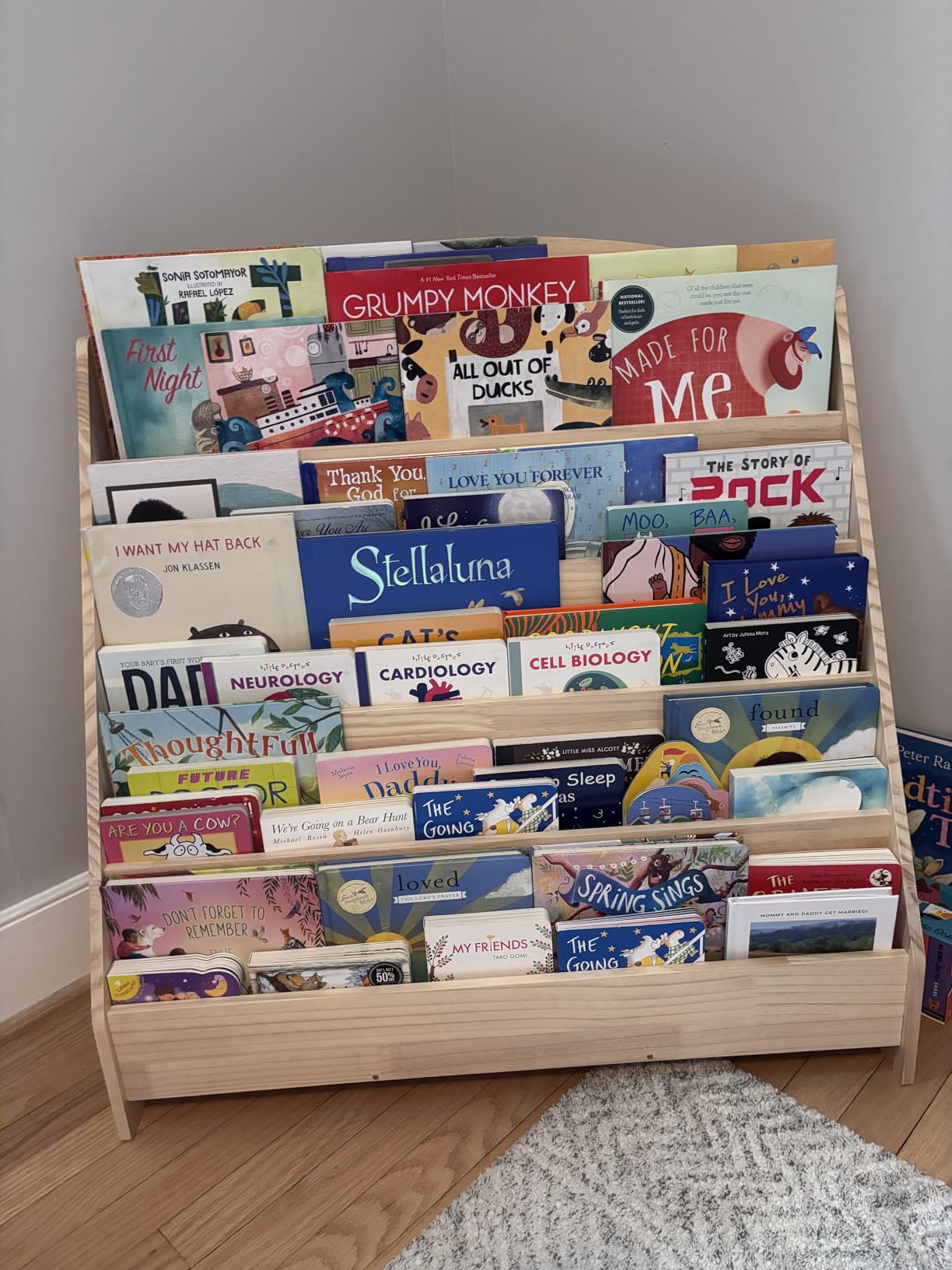 Montessori Toddler Book Shelf Organizer Single Sided Book Rack Display with Toy Storage, Children Baby Classroom Bookshelf, Kids Room bookcases cabinets & Shelves Natural Pine (31