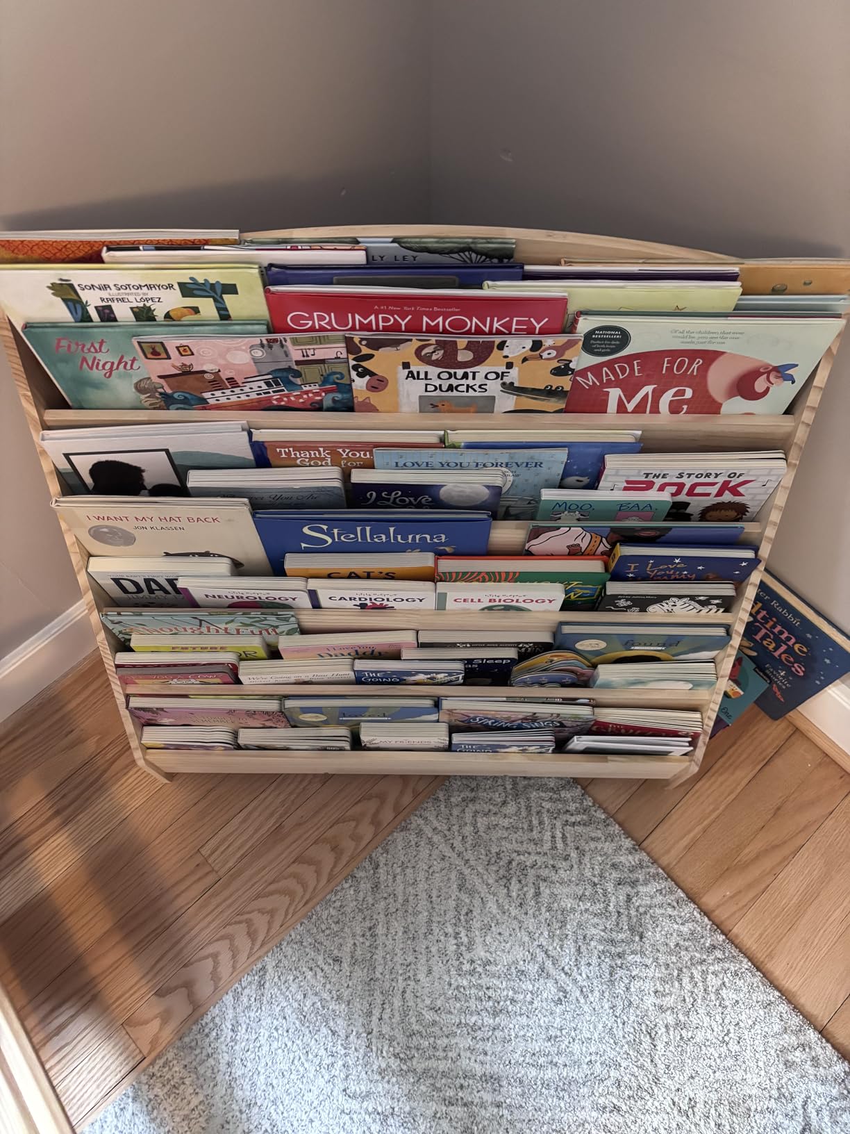 Montessori Toddler Book Shelf Organizer Single Sided Book Rack Display with Toy Storage, Children Baby Classroom Bookshelf, Kids Room bookcases cabinets & Shelves Natural Pine (31