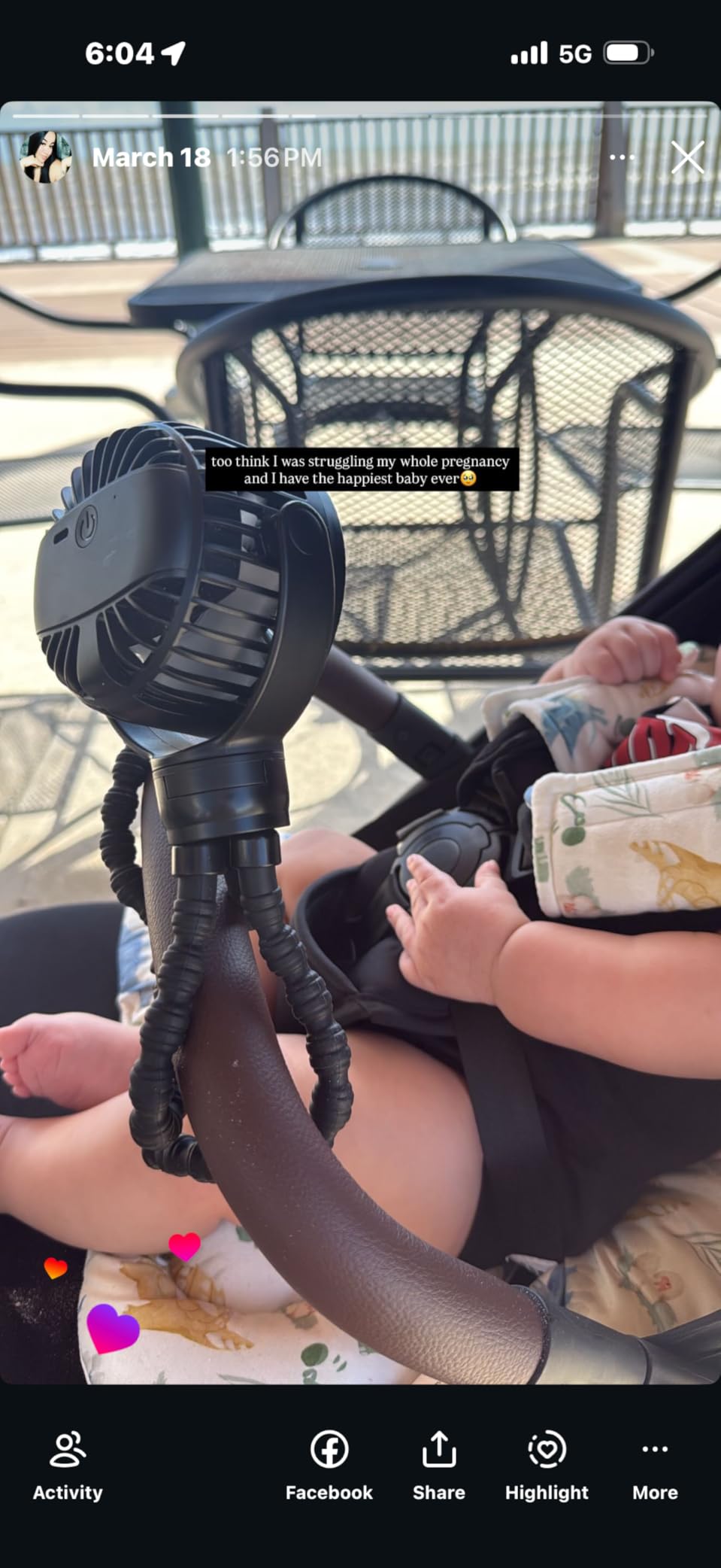 Portable Stroller Mini Fan, Small Rechargeable Personal Fan, Baby Travel Essentials for Wagon, Car Seat, Treadmill, Battery Powered Biking Gear Accessories, 360° Rotation, 3-Speed, Display, Black customer photo 1