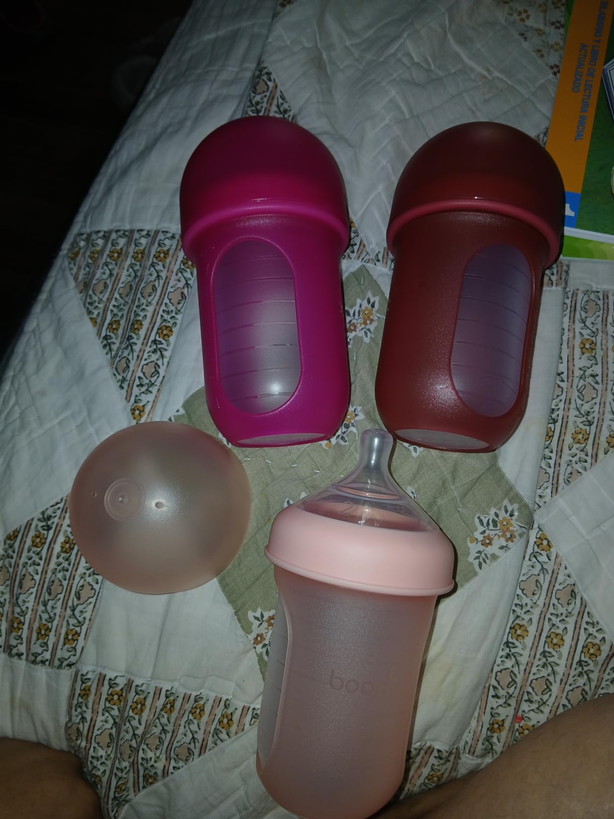 Boon Nursh Bottles - Silicone Baby Bottles Help Ease Colic Symptoms - Reusable Food-Grade Silicone Pouches with Polypropylene Shell - Medium Flow - 8 Oz - Color Block customer photo 2