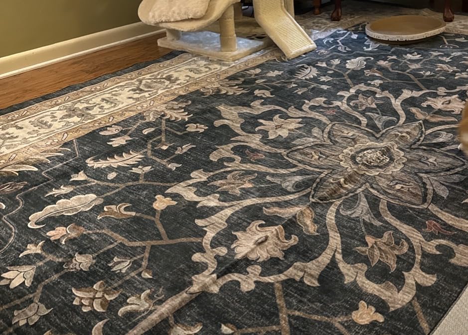 RELEANY Area Rugs 8'x10' Washable Non-Slip, Floral Vintage Distress Medallion Carpet for Living Room Bedroom Dining Room, Terracotta Burnt Orange Green customer photo 2