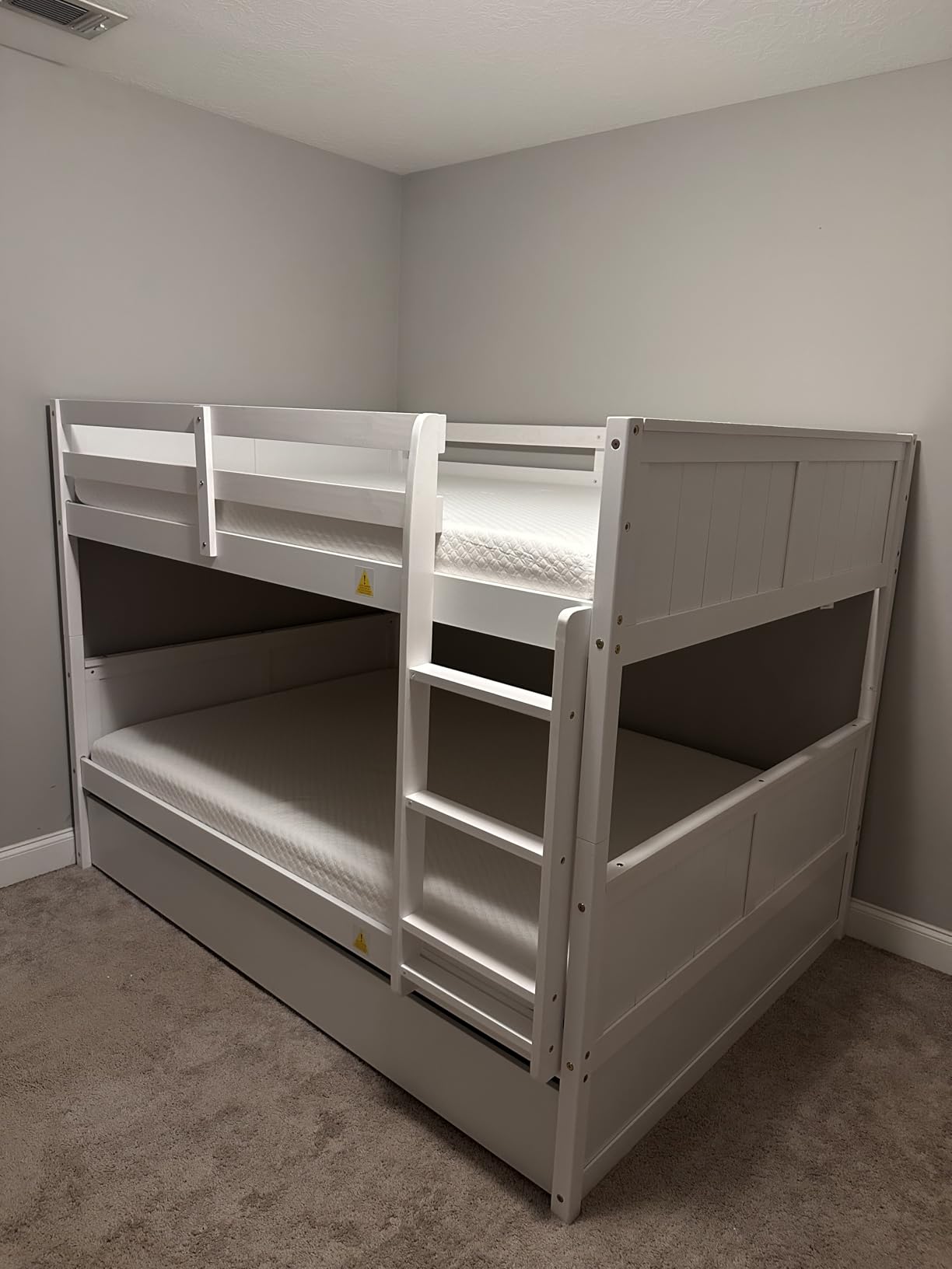 Full Over Full Bunk Bed with Trundle, Wooden Trundle Bed Frame with Ladder Safety Guardrail, Convertible to 2 Platform Beds for Kids Teens, White customer photo 1