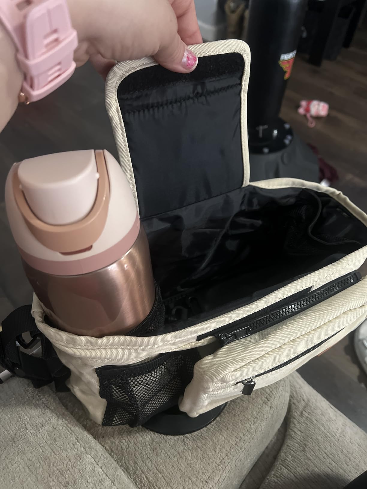 Guiseapue Universal Stroller Organizer with Cup Holder: Baby Essentials, Stroller Caddy Accessories with Detachable Phone Bag, Non-Slip Straps, Fits for Uppababy, Baby Jogger, New Moms Baby Gifts customer photo 1